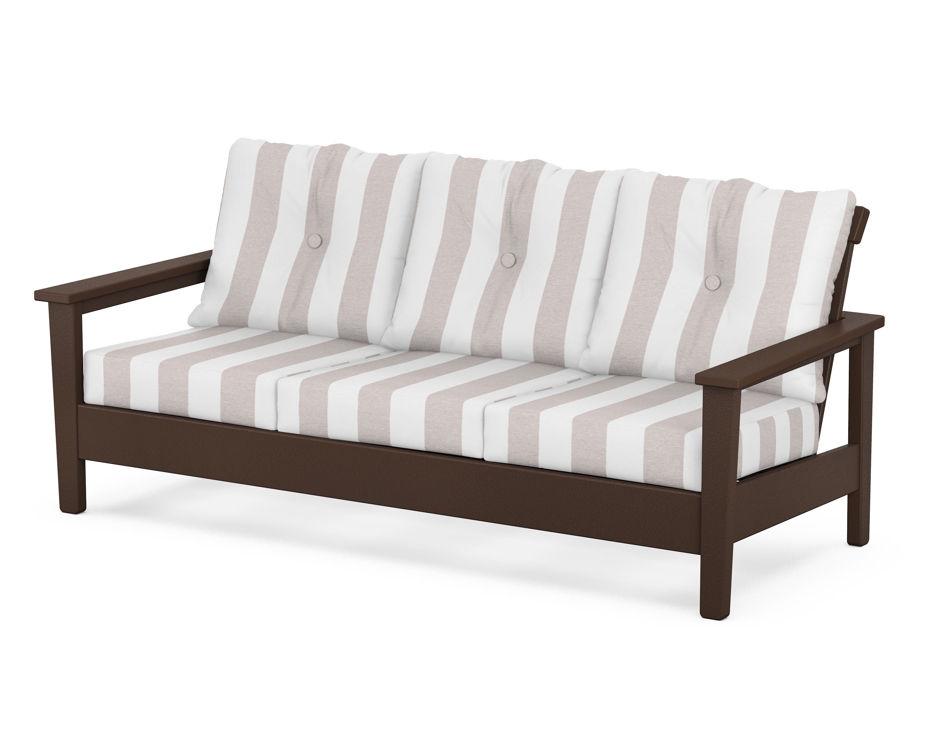 POLYWOOD® Prescott Deep Seating Sofa in Mahogany / Cabana Stripe Dune Burlap