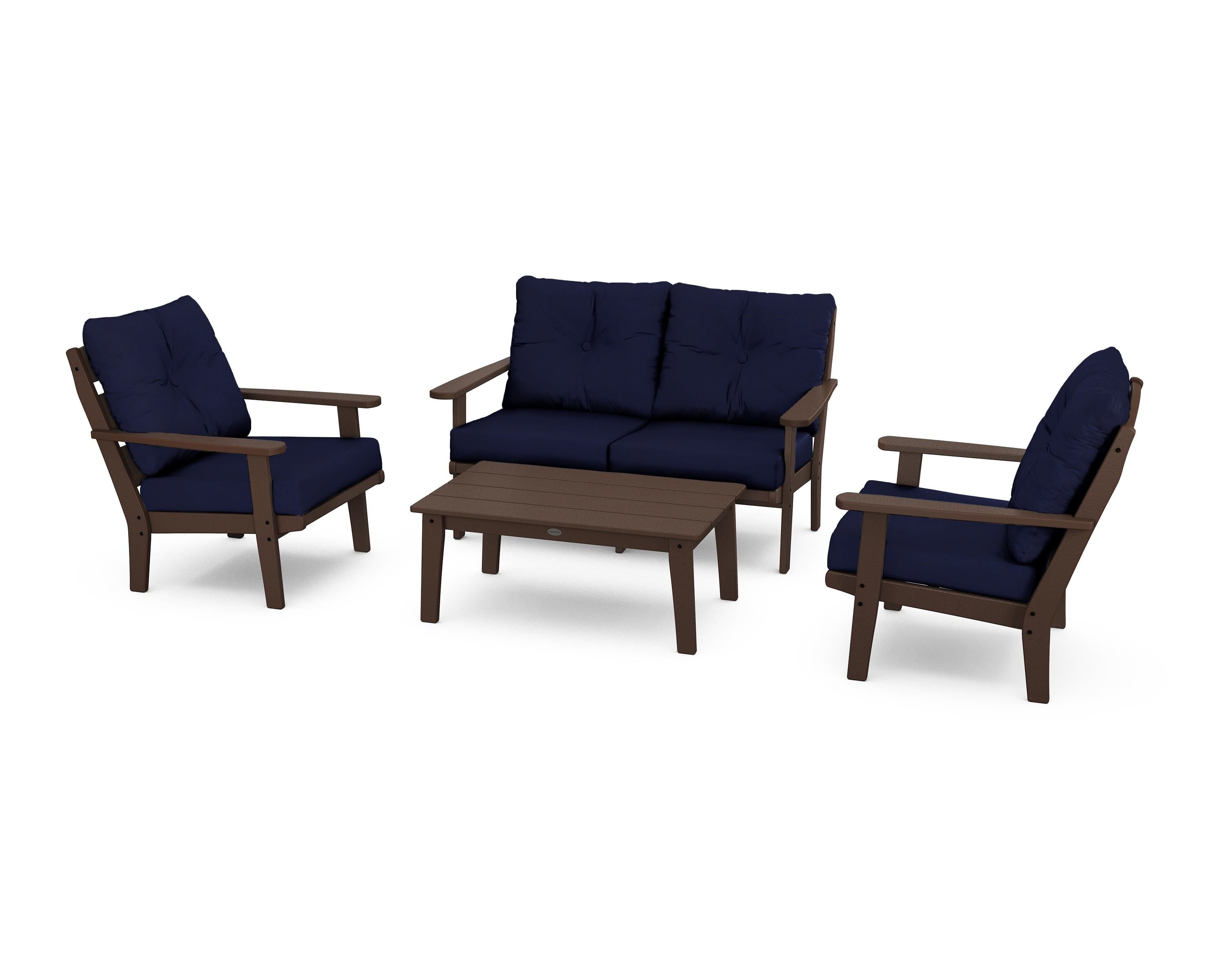 POLYWOOD® Lakeside 4-Piece Deep Seating Set in Mahogany / Navy