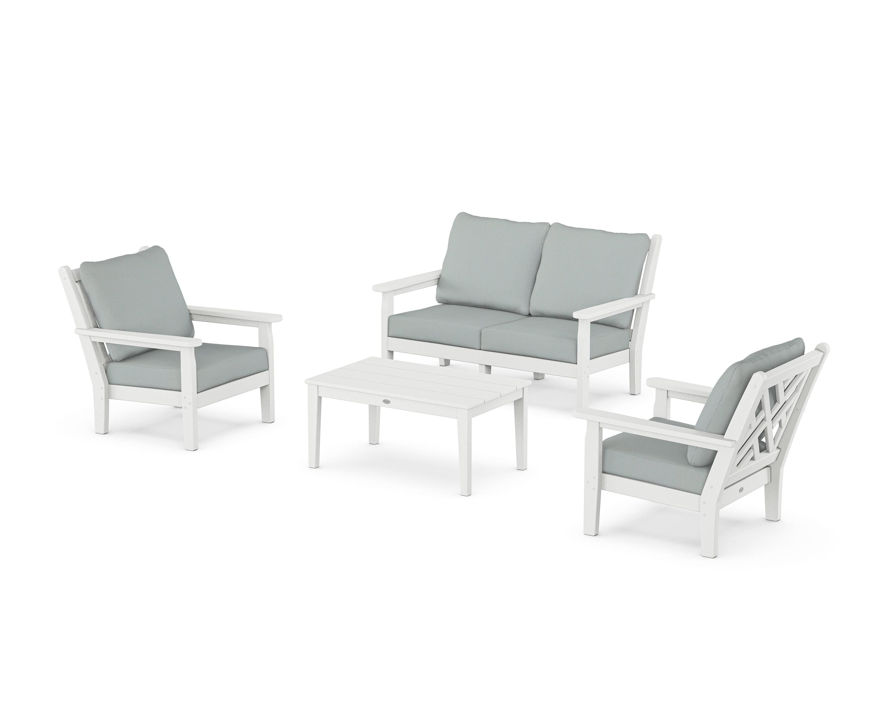 POLYWOOD® Chippendale 4-Piece Deep Seating Set with Loveseat in White / Spa