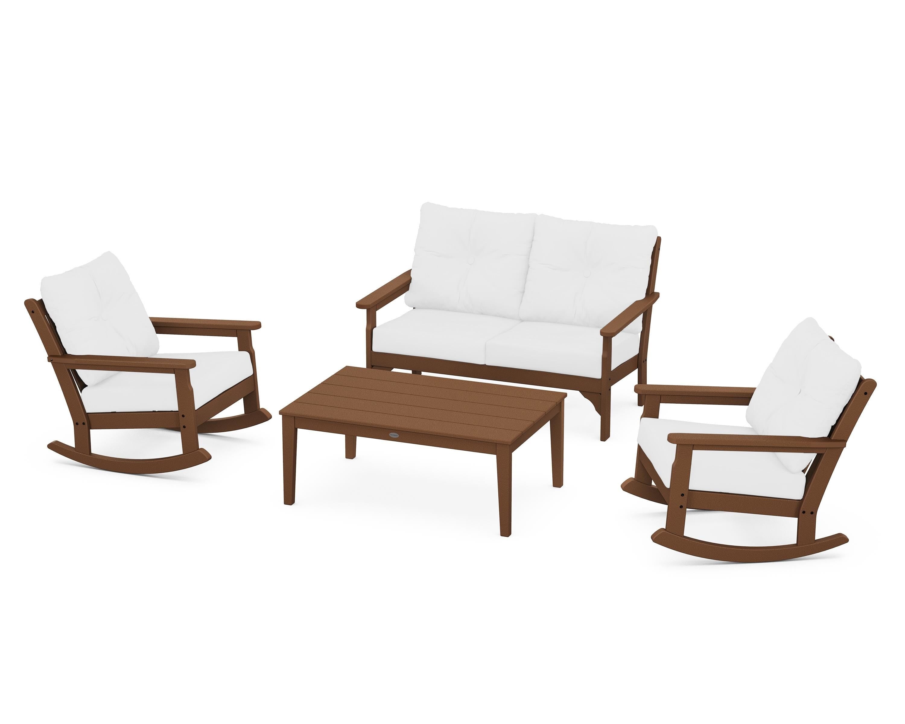 POLYWOOD® Vineyard 4-Piece Deep Seating Rocking Chair Set in Teak / Natural