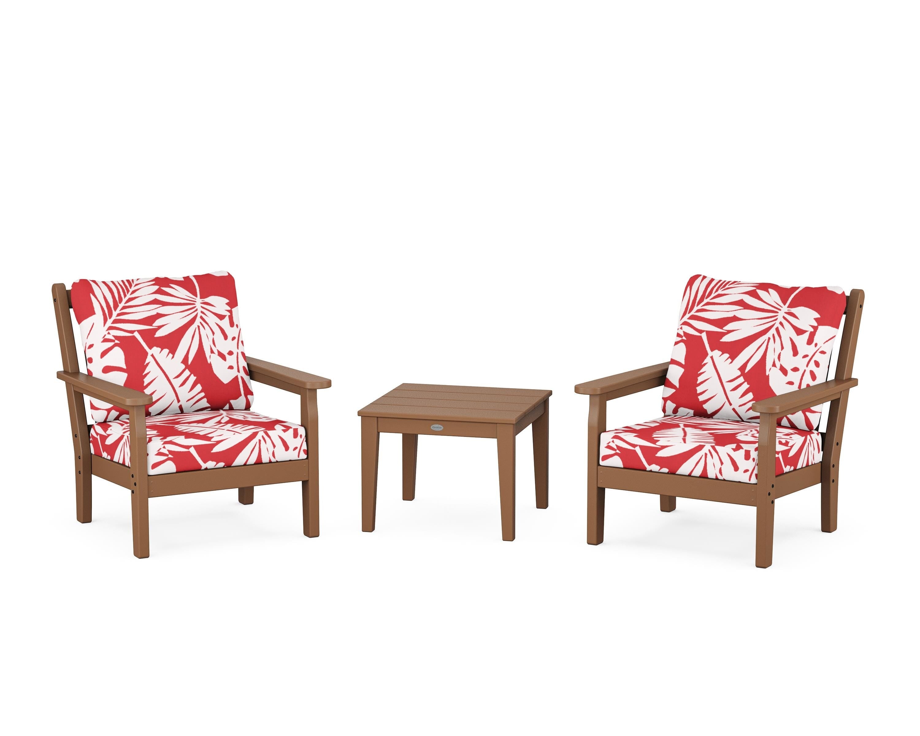 POLYWOOD® Chippendale 3-Piece Deep Seating Set in Teak / Leaf Crimson