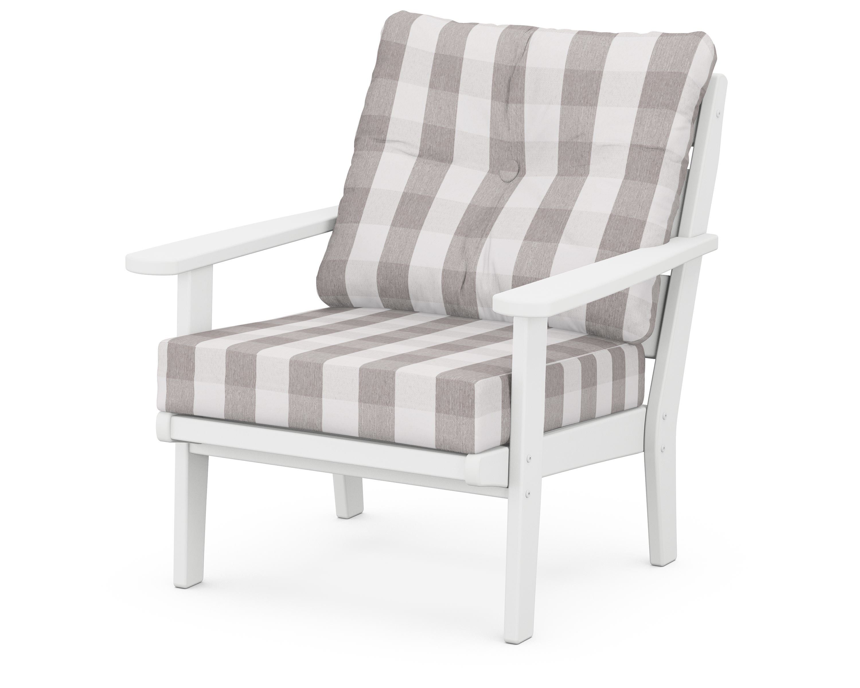POLYWOOD® Lakeside Deep Seating Chair in White / Buffalo Plaid Grey Mist