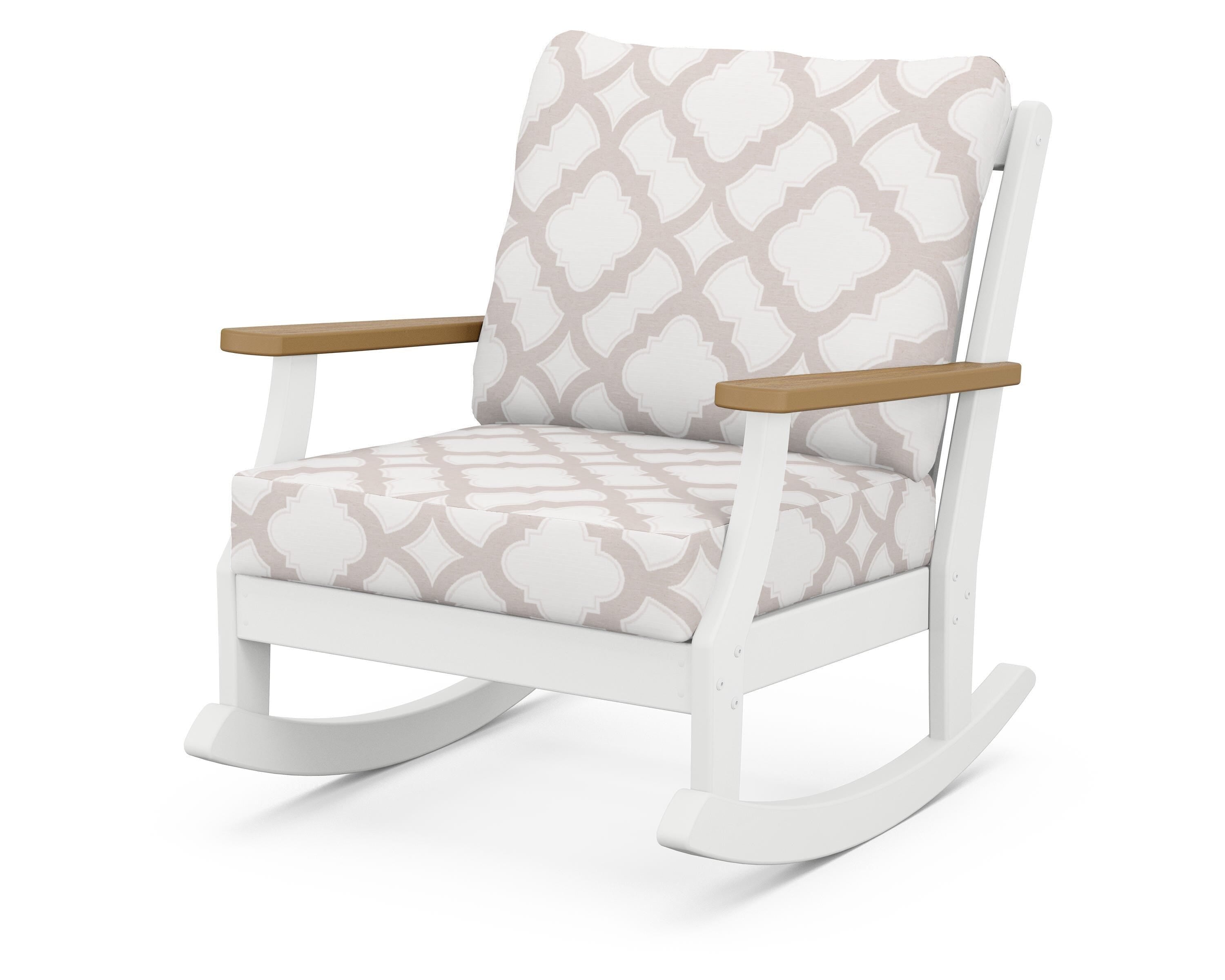 POLYWOOD® Braxton Deep Seating Rocking Chair in White / Natural / Trellis Dune Burlap
