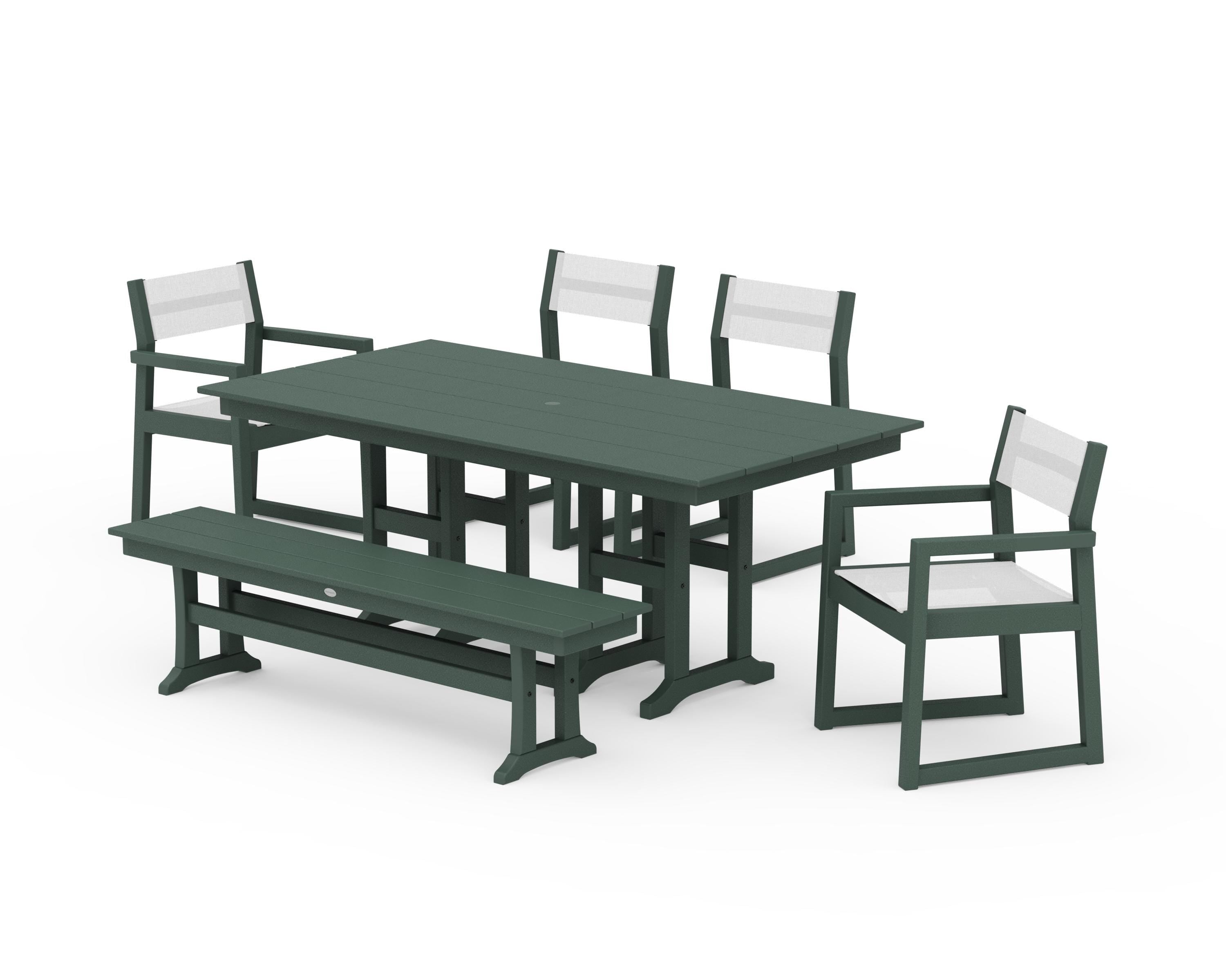 POLYWOOD® EDGE Sling 6-Piece Farmhouse Dining Set in Green / White Sling
