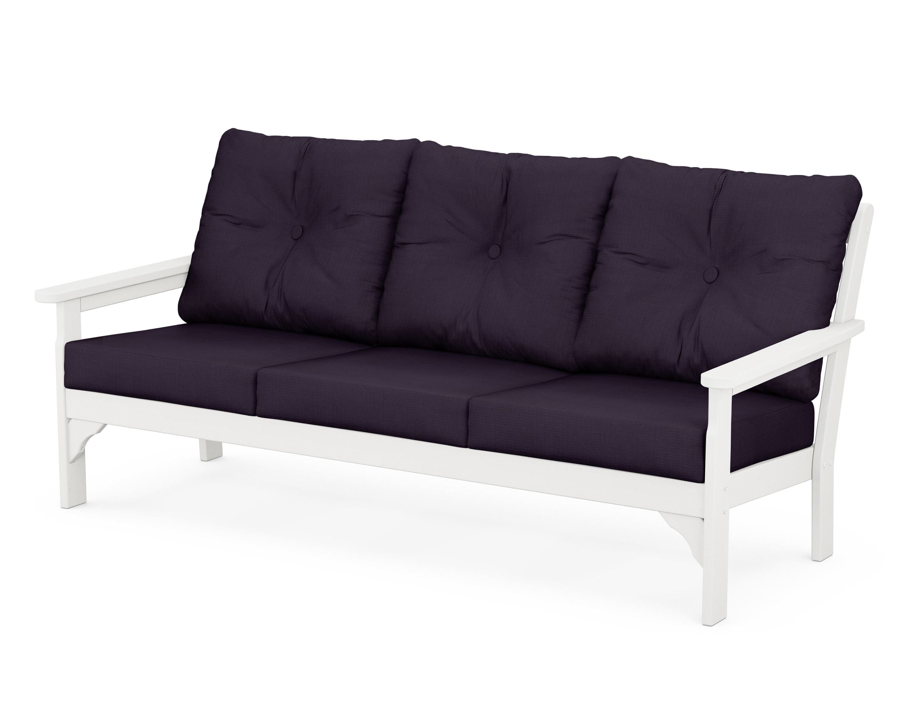 POLYWOOD® Vineyard Deep Seating Sofa in Vintage White / Navy Linen