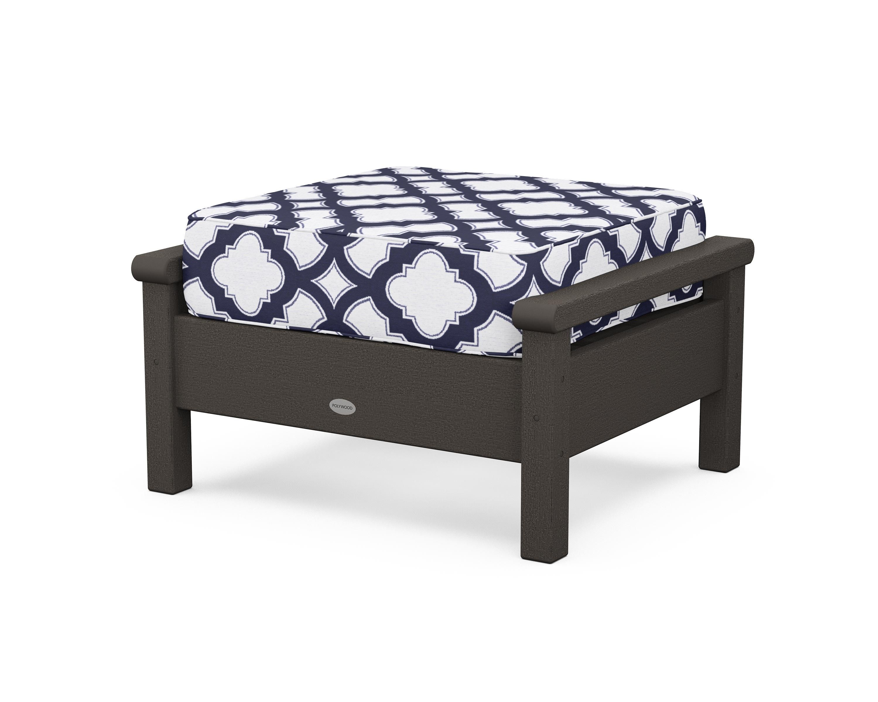 POLYWOOD® Harbour Deep Seating Ottoman in Vintage Coffee / Trellis Navy