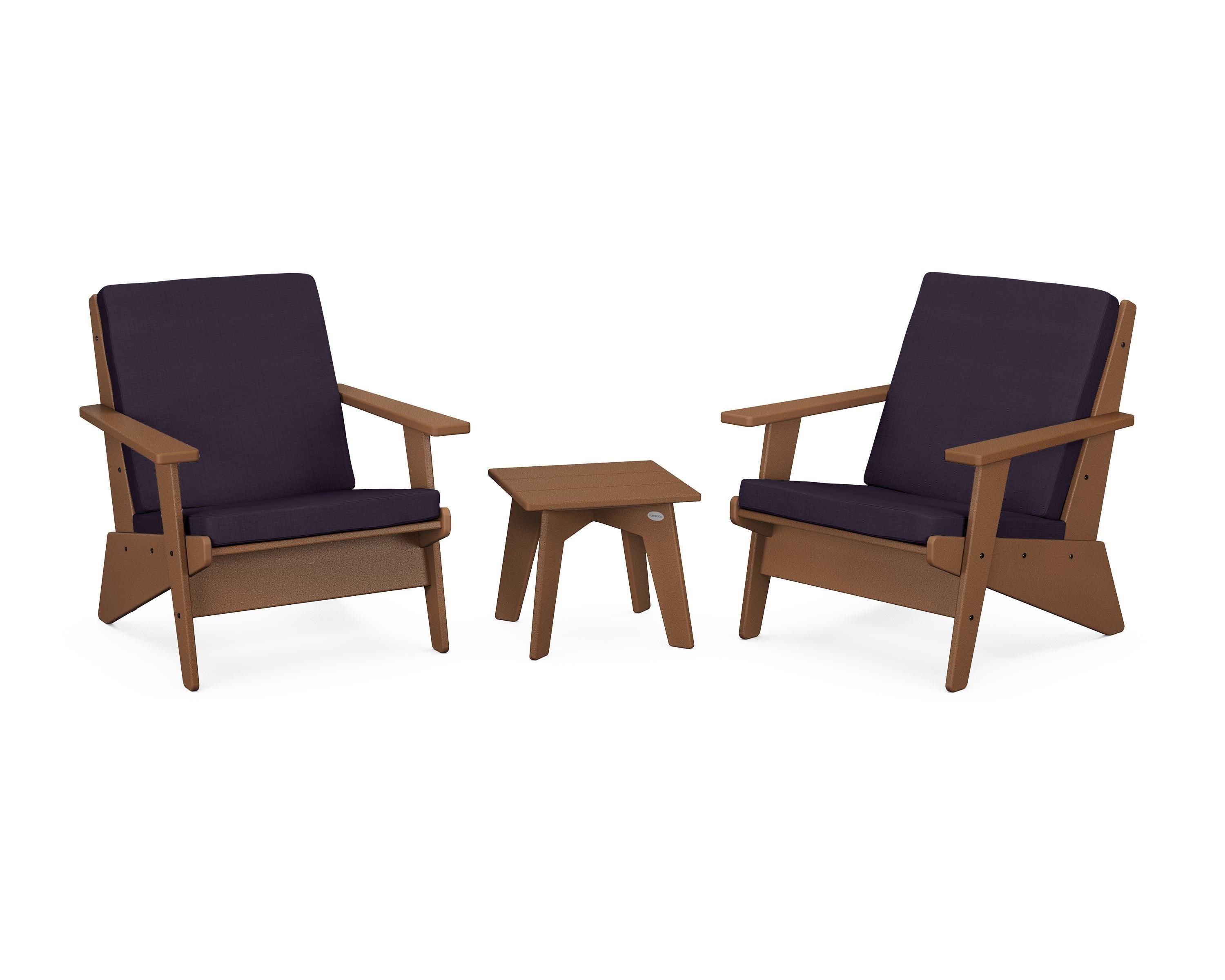 POLYWOOD® Riviera Modern Lounge 3-Piece Set in Teak / Navy Linen
