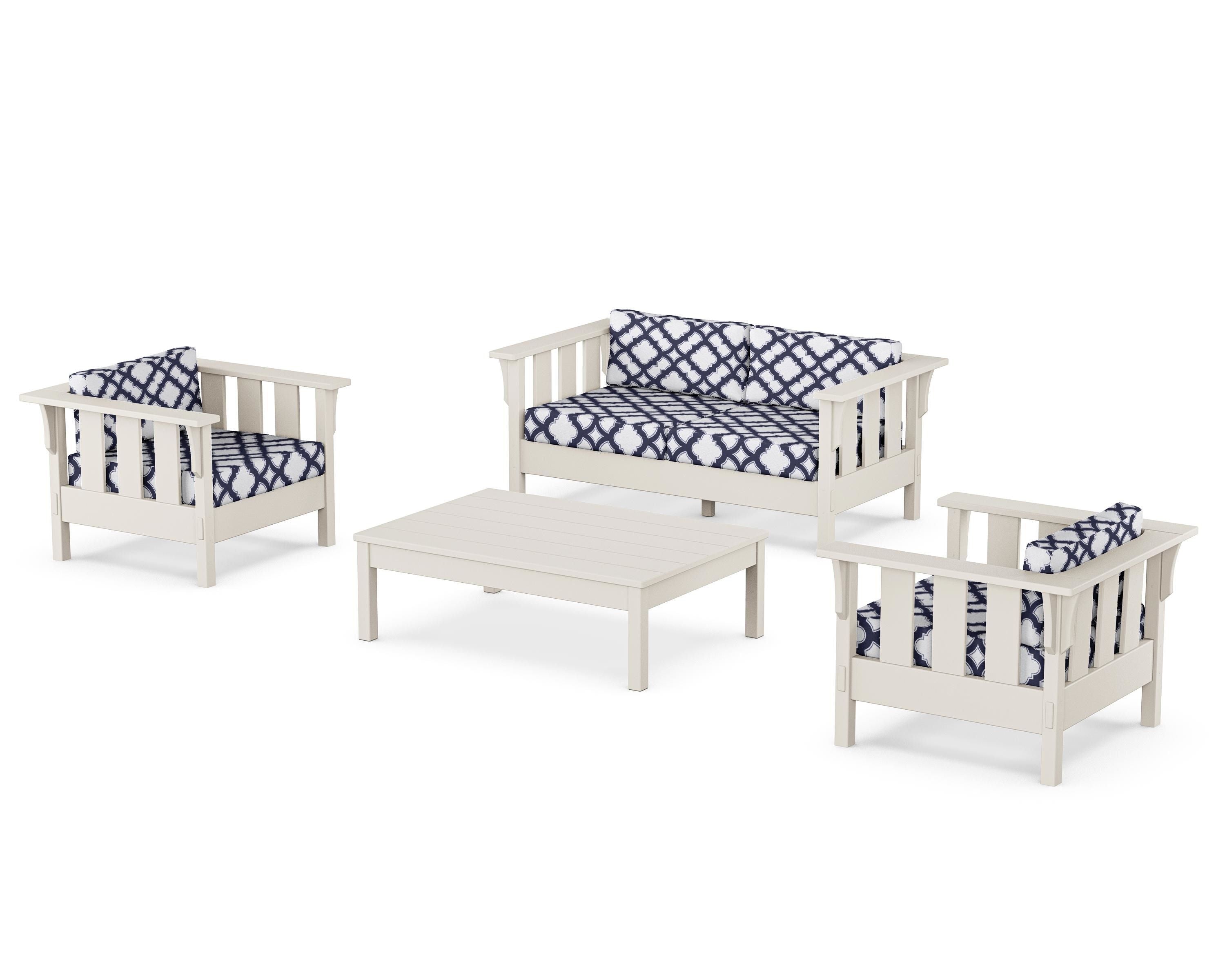 Martha Stewart by POLYWOOD® Acadia 4-Piece Deep Seating Set with Loveseat in Sand / Trellis Navy