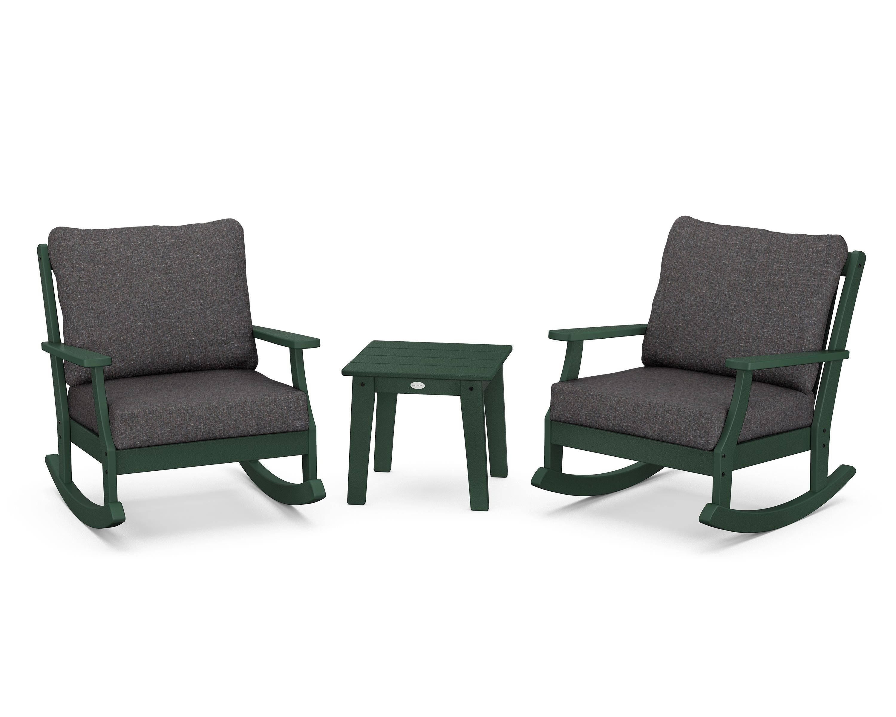 POLYWOOD® Braxton 3-Piece Deep Seating Rocker Set in Green / Ash Charcoal