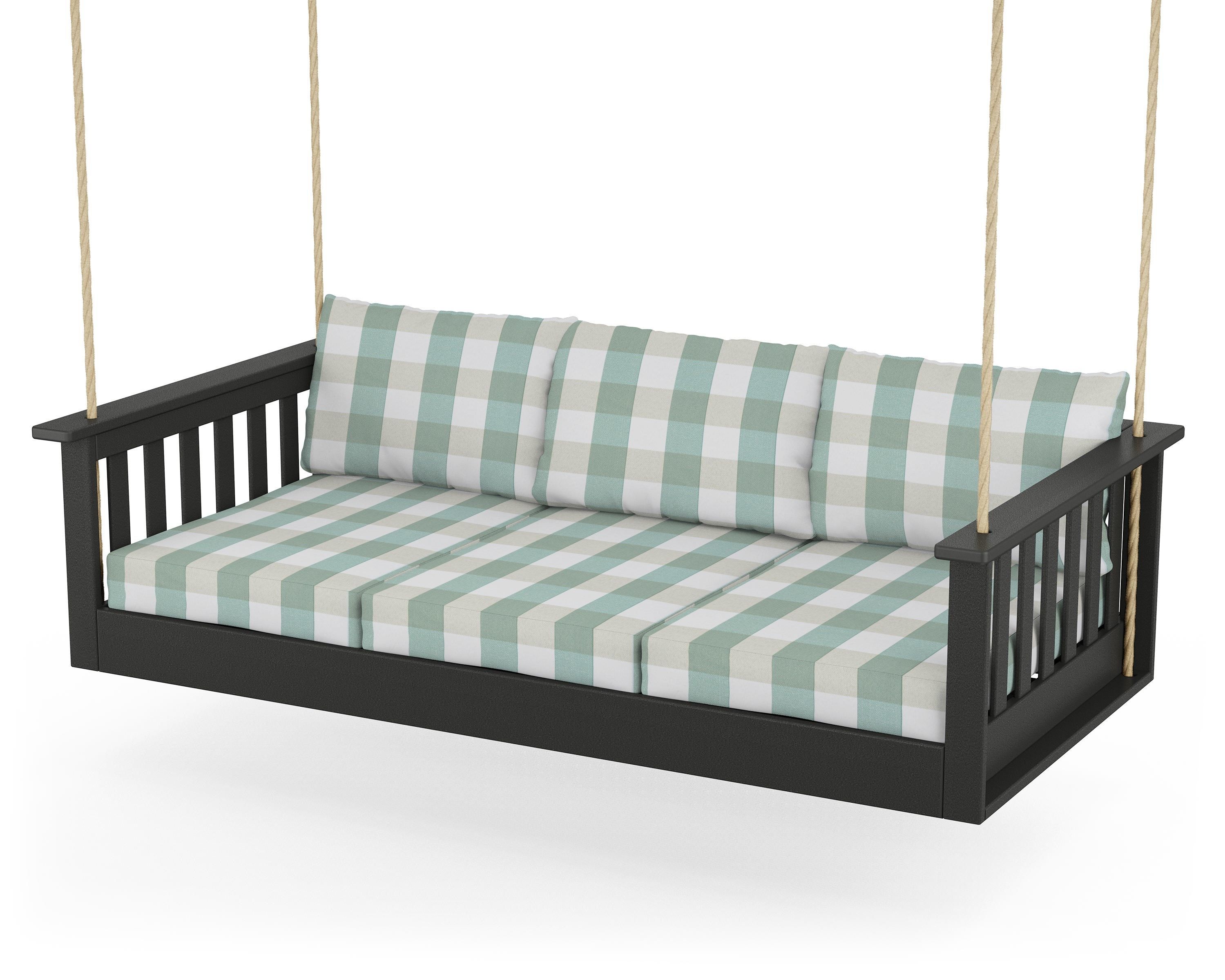 POLYWOOD® Vineyard Daybed Swing in Black / Buffalo Plaid Glacier Spa