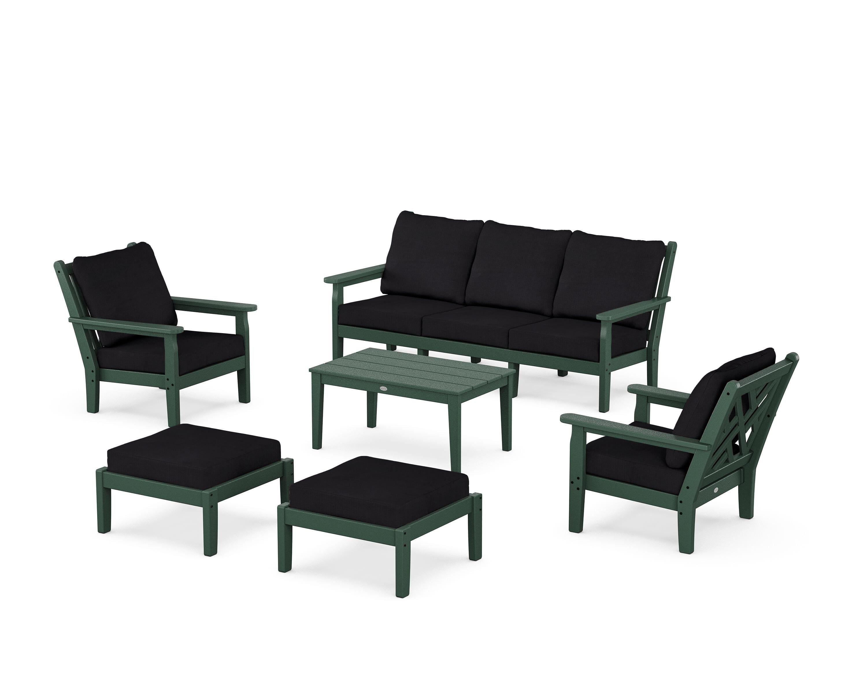 POLYWOOD® Chippendale 6-Piece Lounge Sofa Set in Green / Midnight Linen