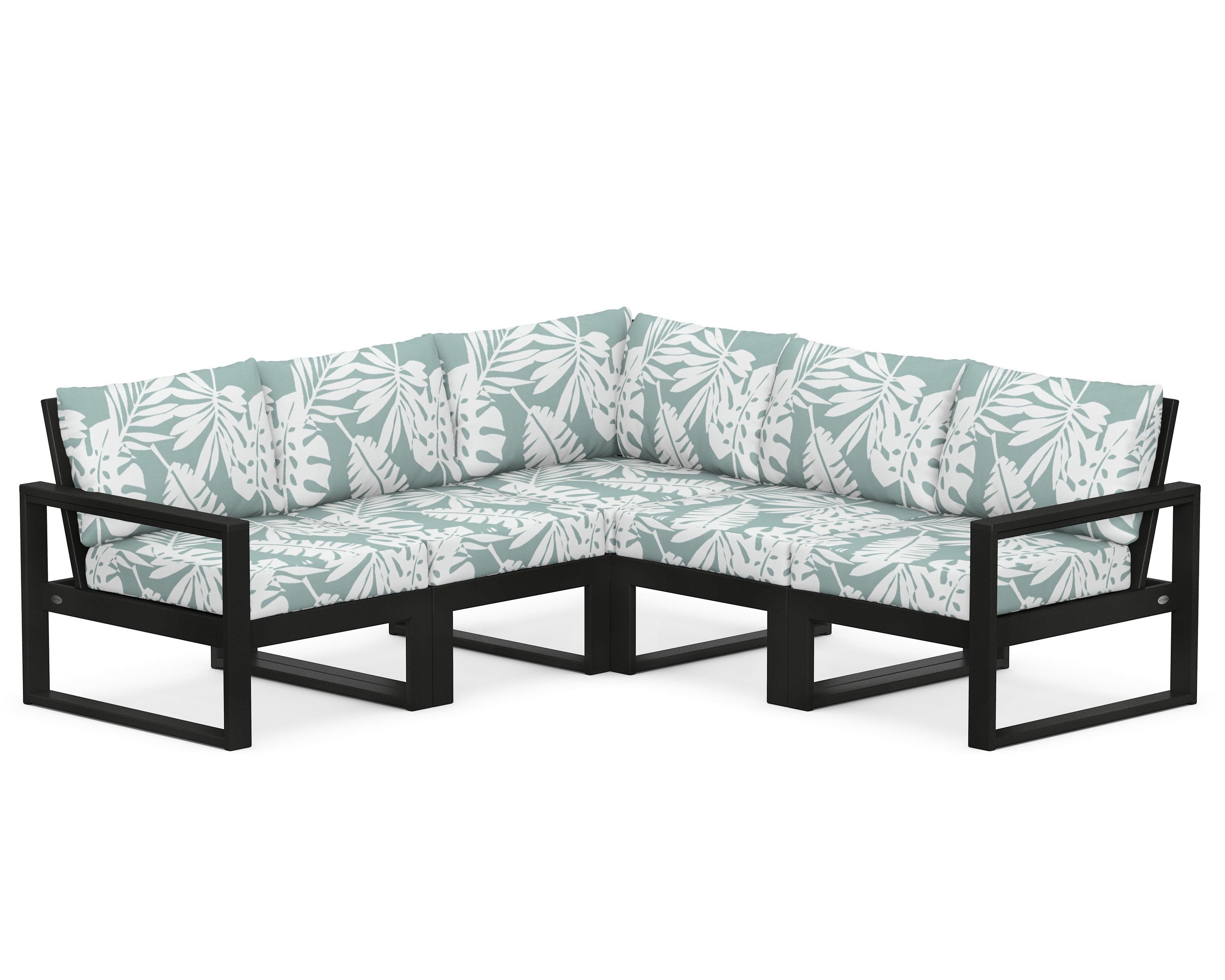 POLYWOOD® EDGE 5-Piece Modular Deep Seating Set in Black / Leaf Glacier Spa