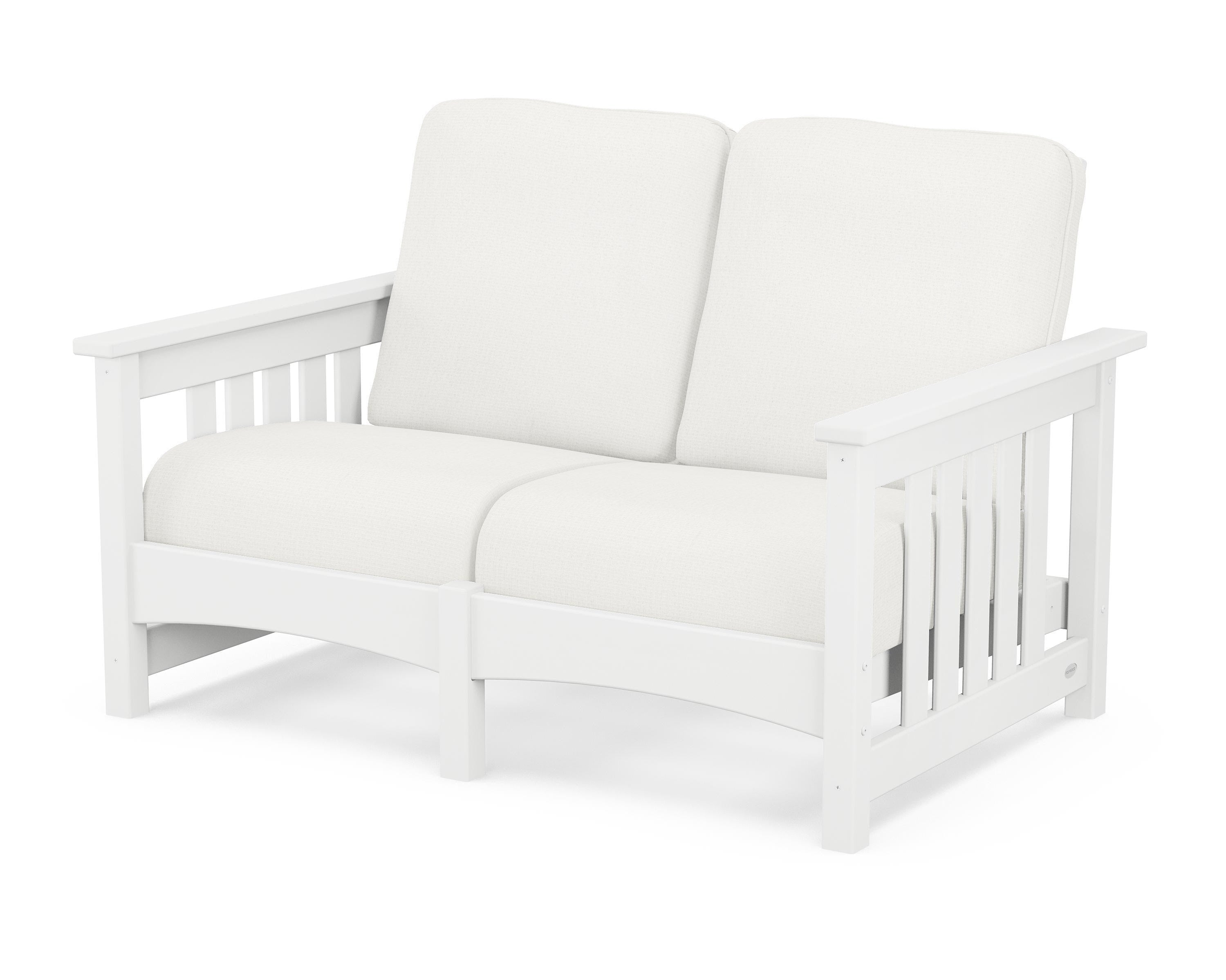 POLYWOOD® Club Mission Loveseat in White / Natural Linen