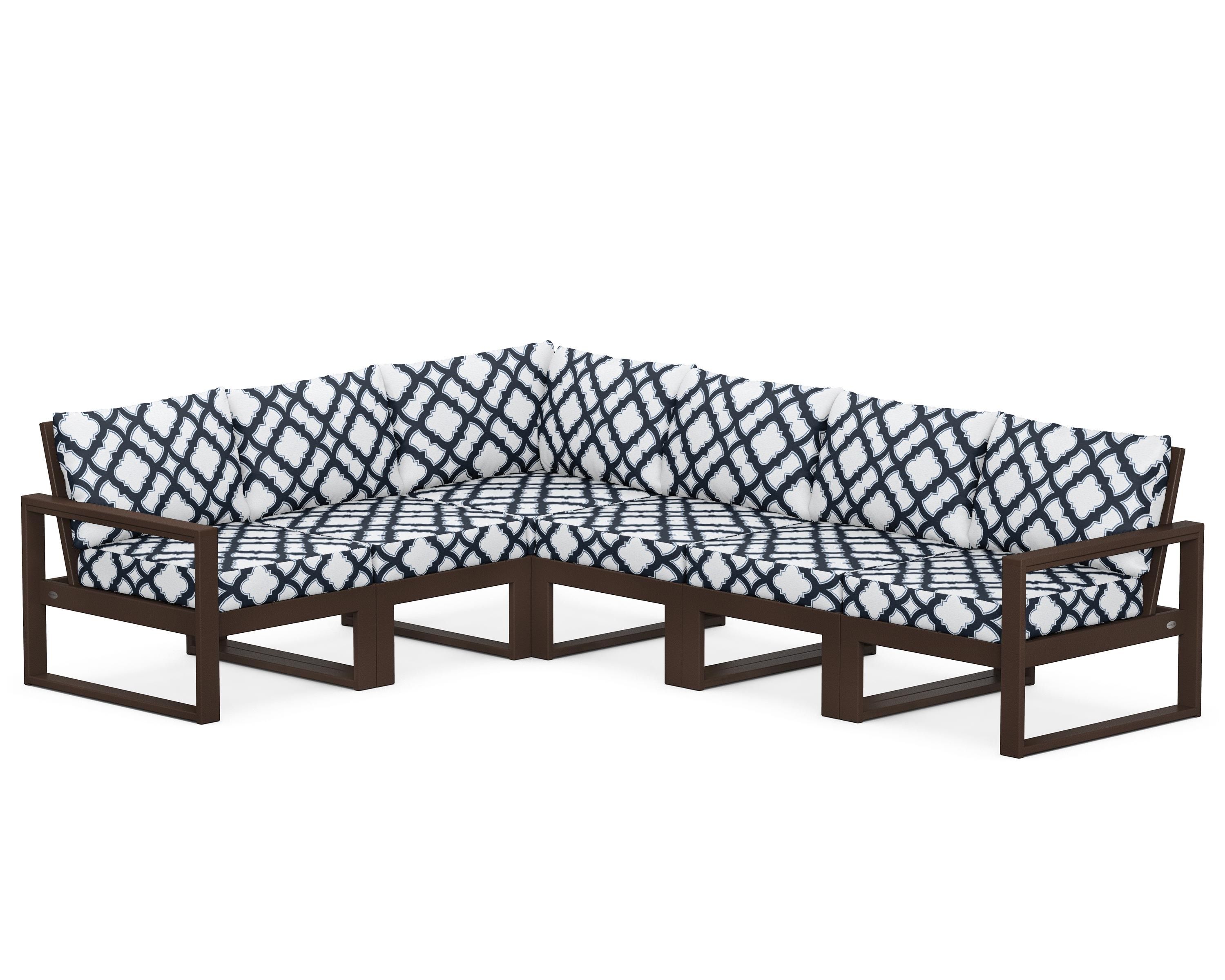 POLYWOOD® EDGE 6-Piece Modular Deep Seating Set in Mahogany / Trellis Marine Indigo