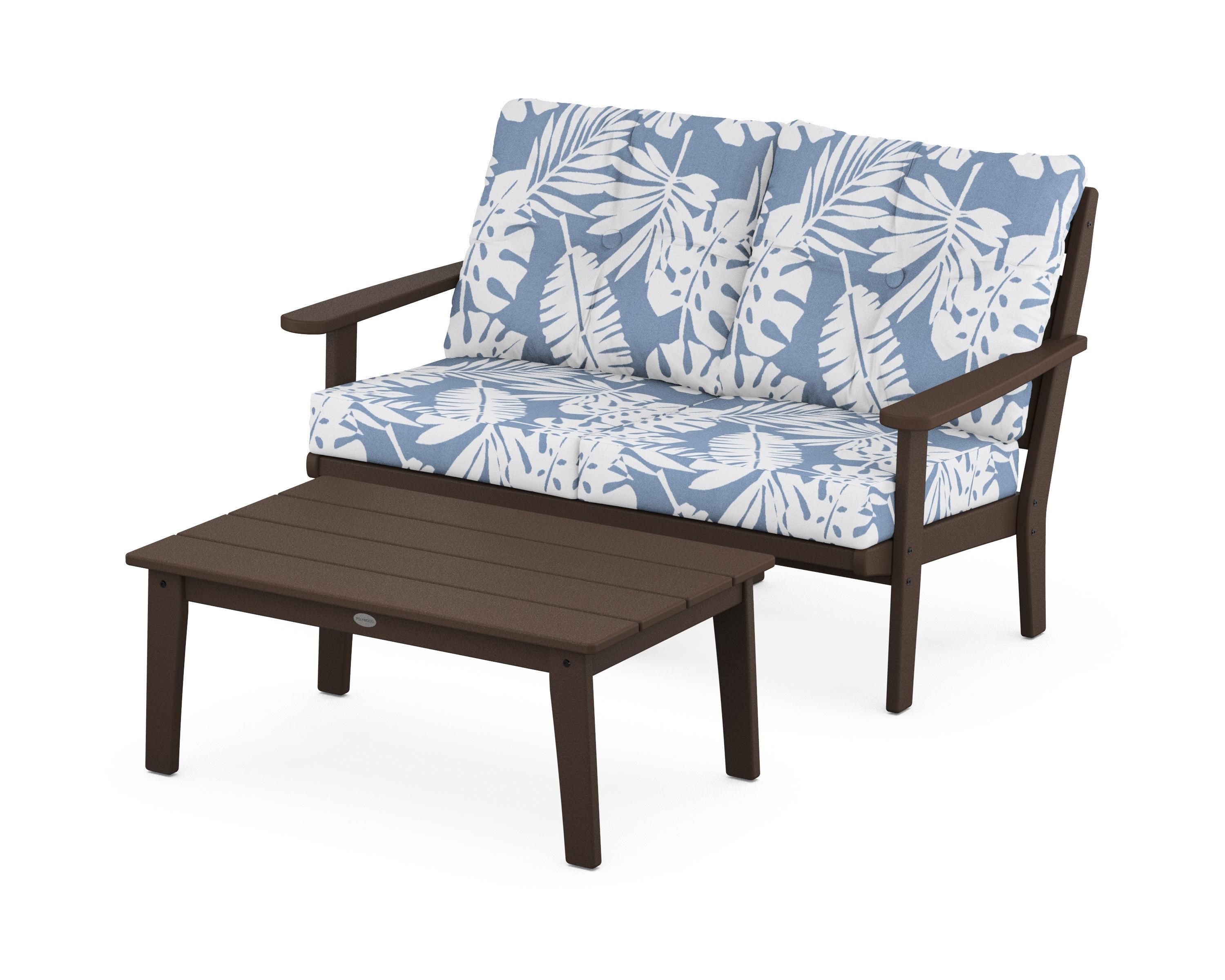 POLYWOOD® Lakeside 2-Piece Lounge Loveseat Set in Mahogany / Leaf Sky Blue