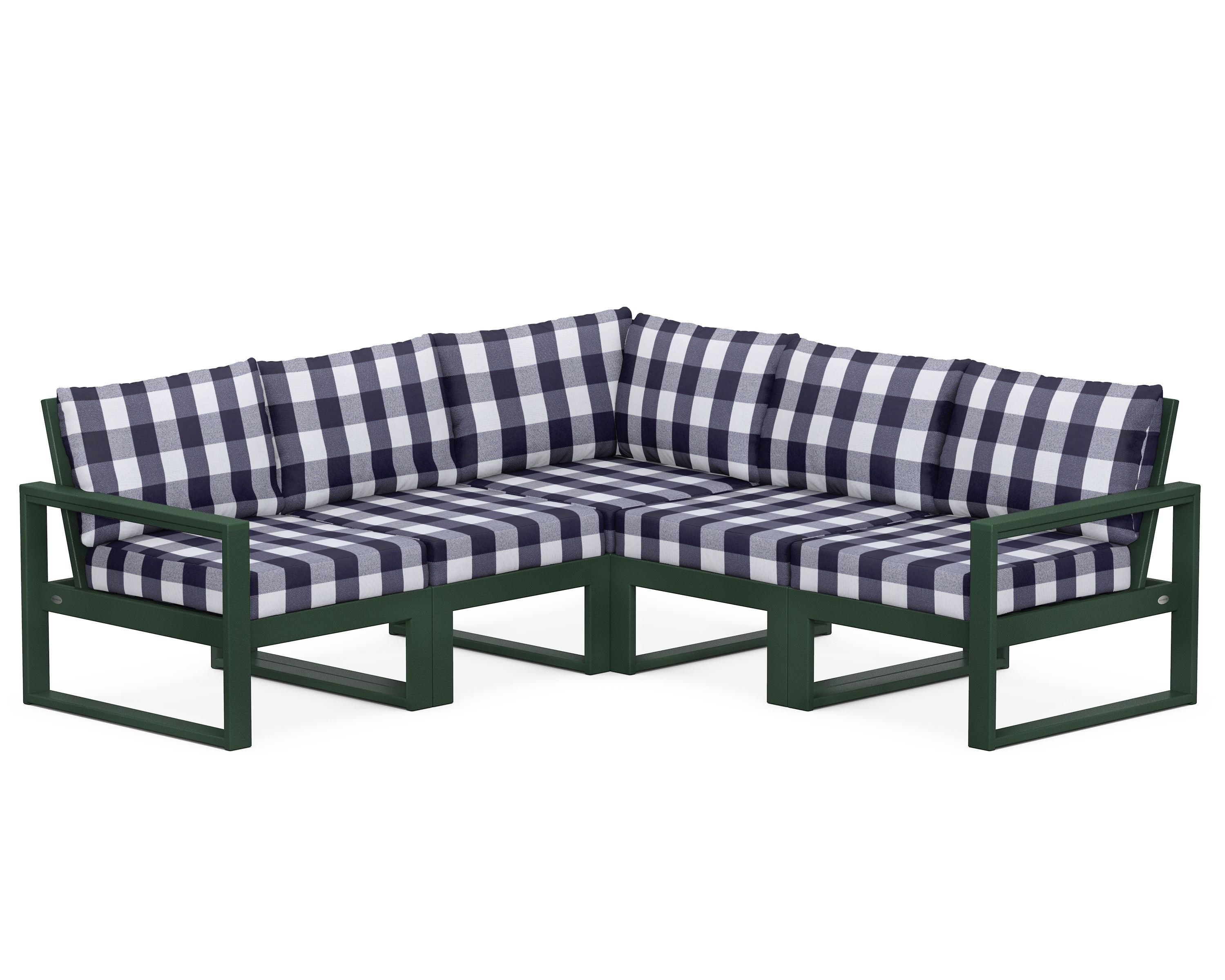 POLYWOOD® EDGE 5-Piece Modular Deep Seating Set in Green / Buffalo Plaid Navy