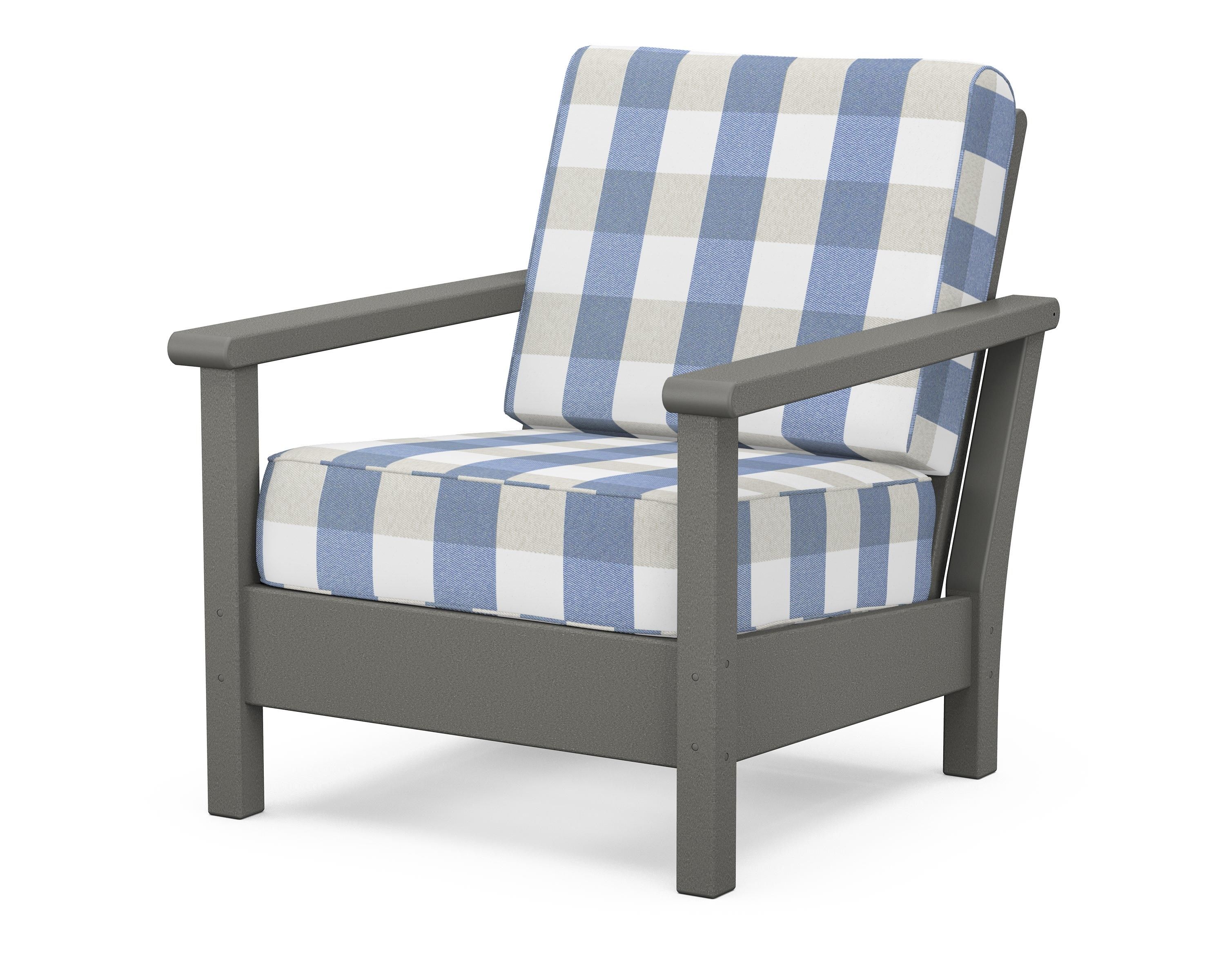 POLYWOOD® Harbour Deep Seating Chair in Slate Grey / Buffalo Plaid Sky Blue