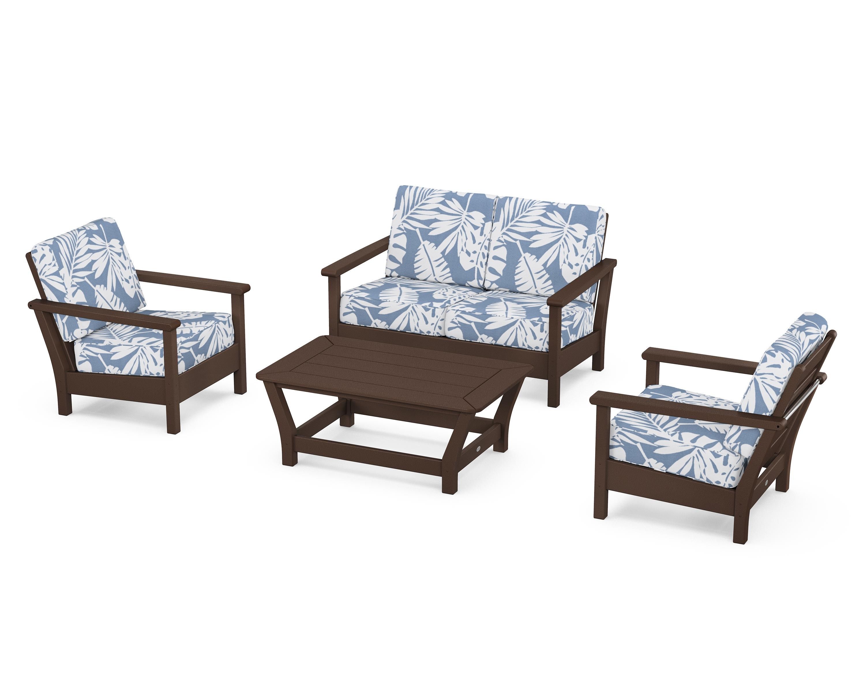 POLYWOOD® Harbour 4-Piece Deep Seating Set in Mahogany / Leaf Sky Blue