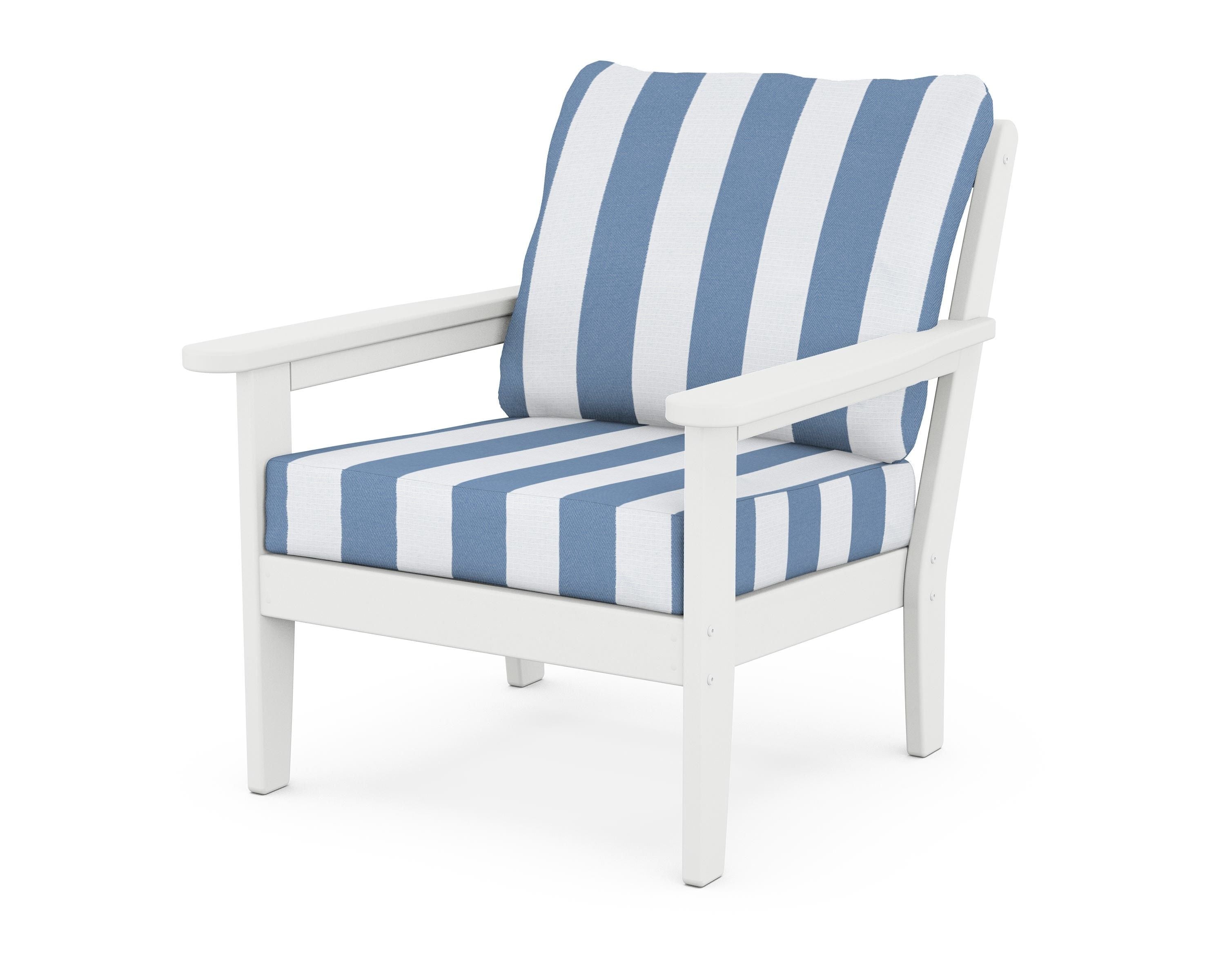 Country Living Cottage Deep Seating Chair in White / Cabana Stripe Sky Blue