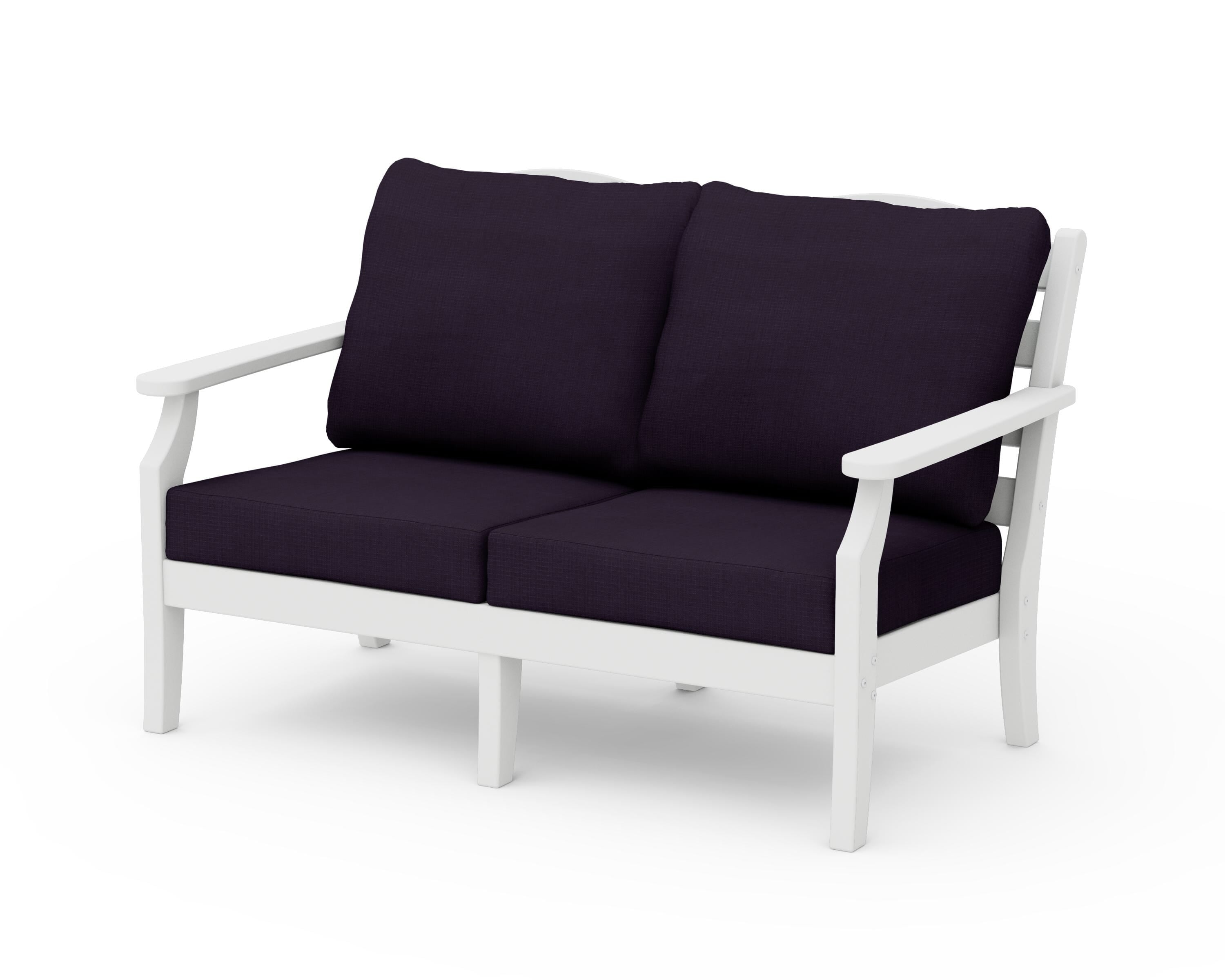 Draper James™ by POLYWOOD® Savannah Deep Seating Loveseat in White / Navy Linen