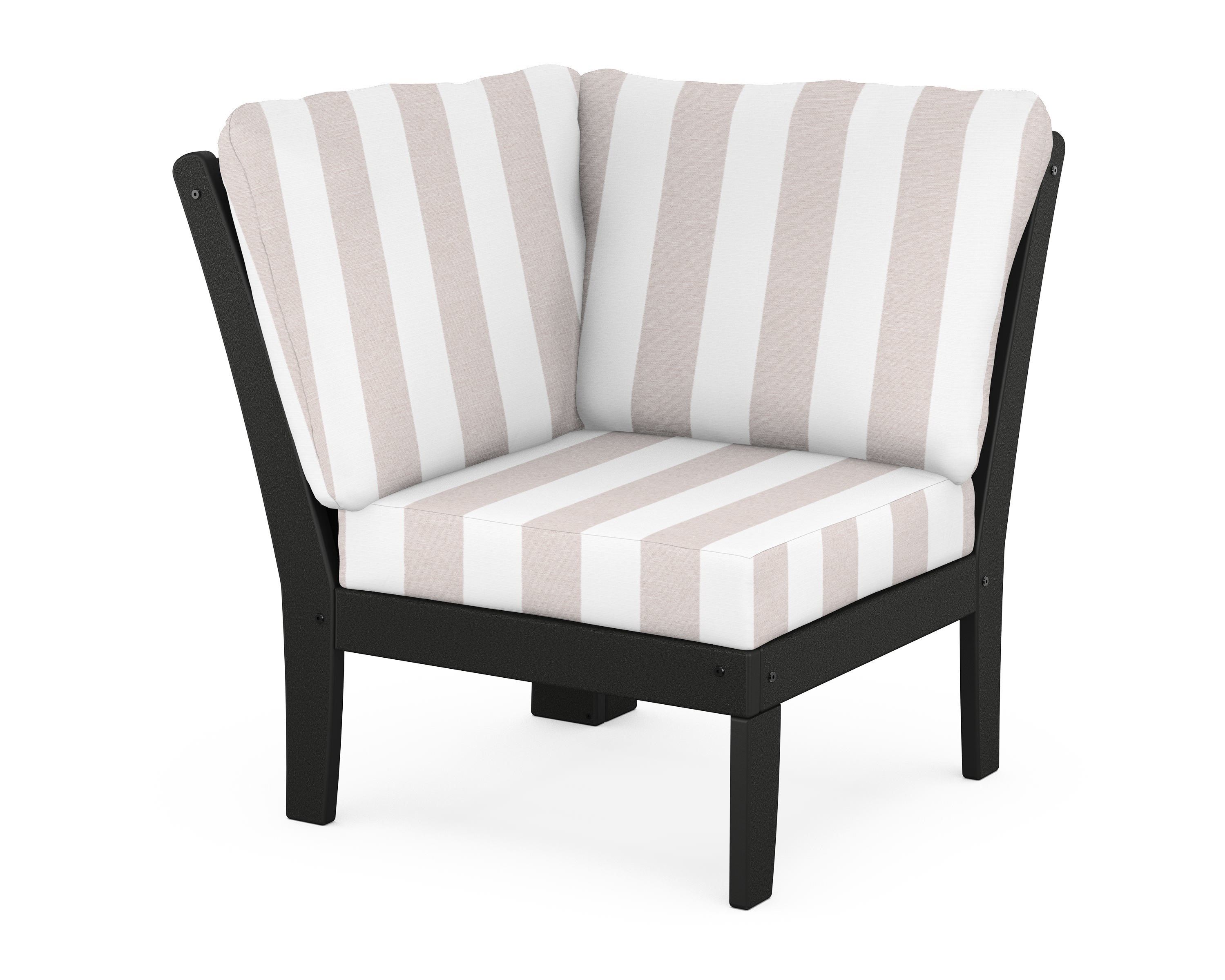 POLYWOOD® Braxton Modular Corner Chair in Black / Cabana Stripe Dune Burlap