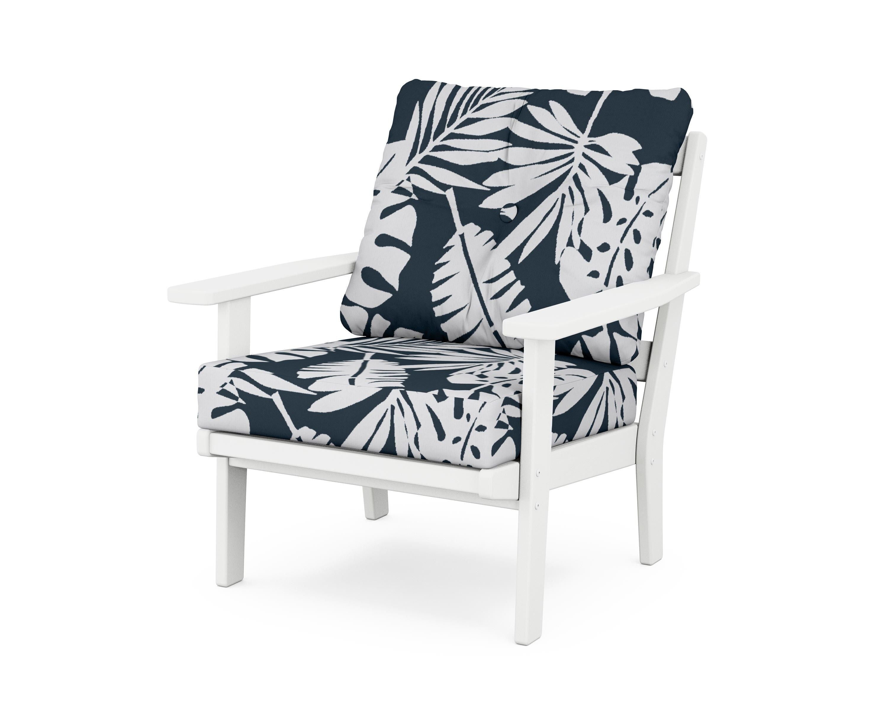 POLYWOOD® Oxford Deep Seating Chair in White / Leaf Marine Indigo