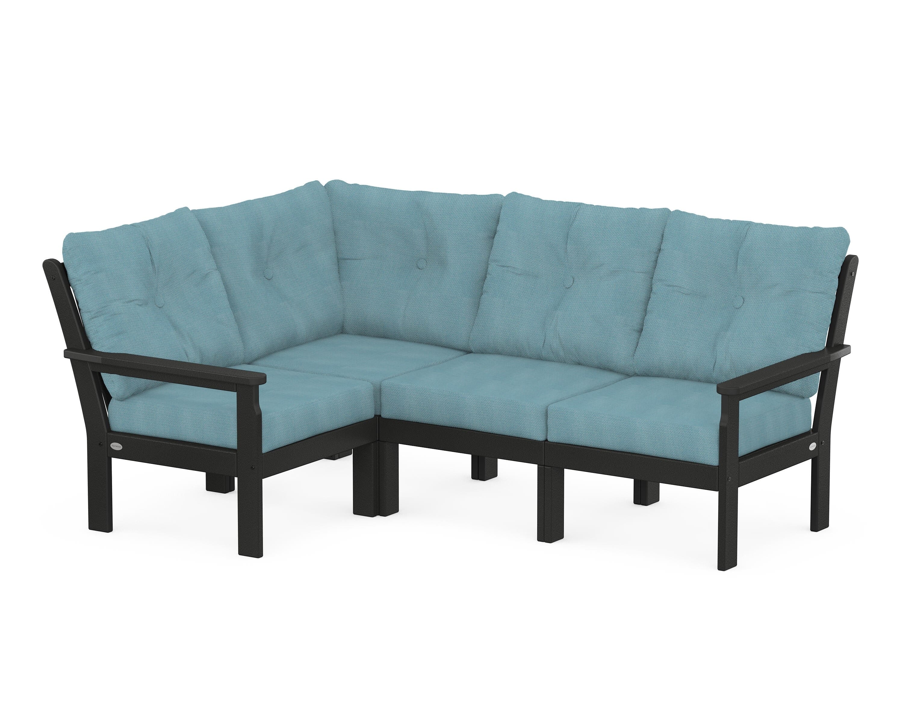 POLYWOOD® Vineyard 4-Piece Sectional in Black / Lattice Sky Blue