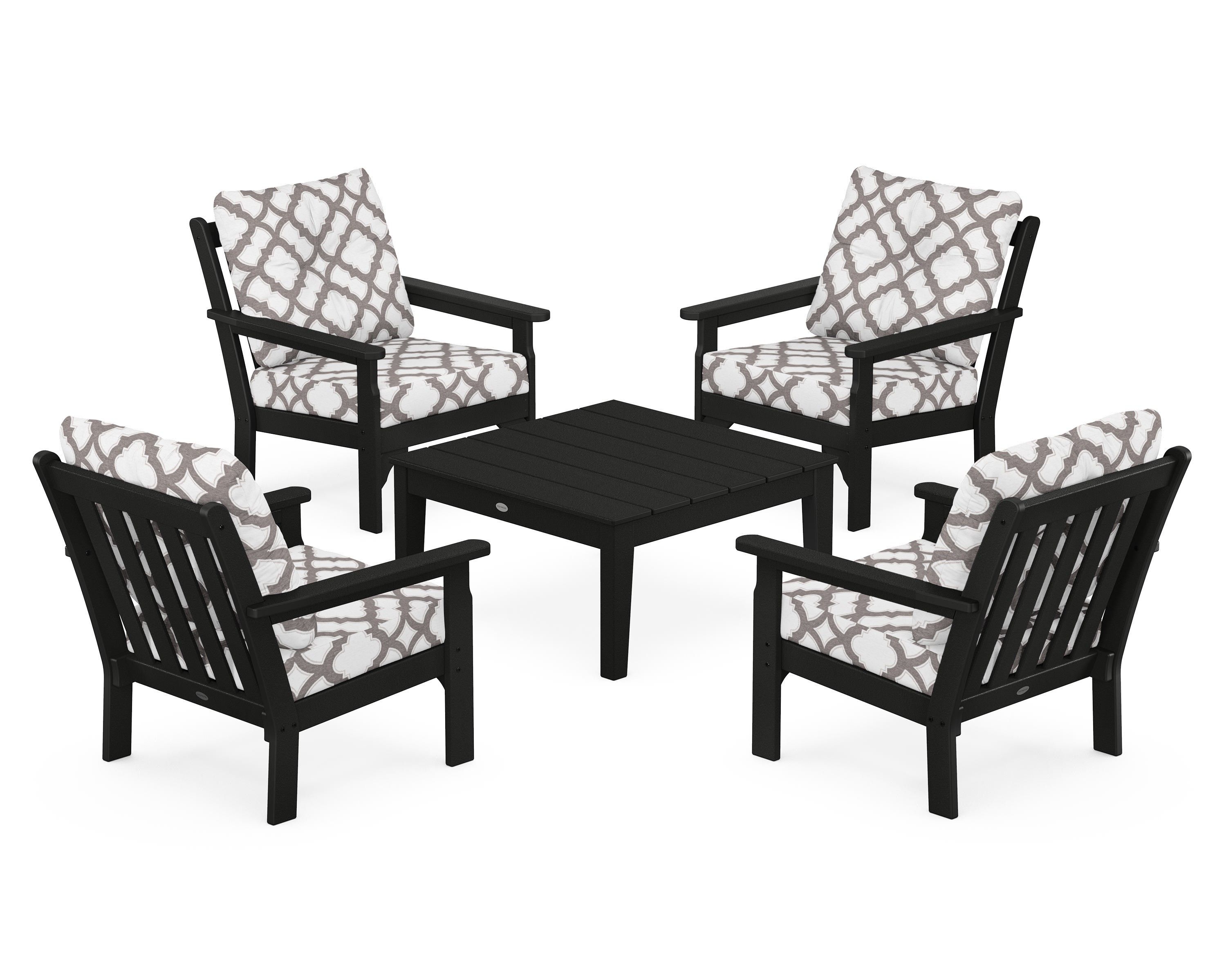 POLYWOOD® Vineyard 5-Piece Deep Seating Conversation Set in Black / Trellis Grey Mist