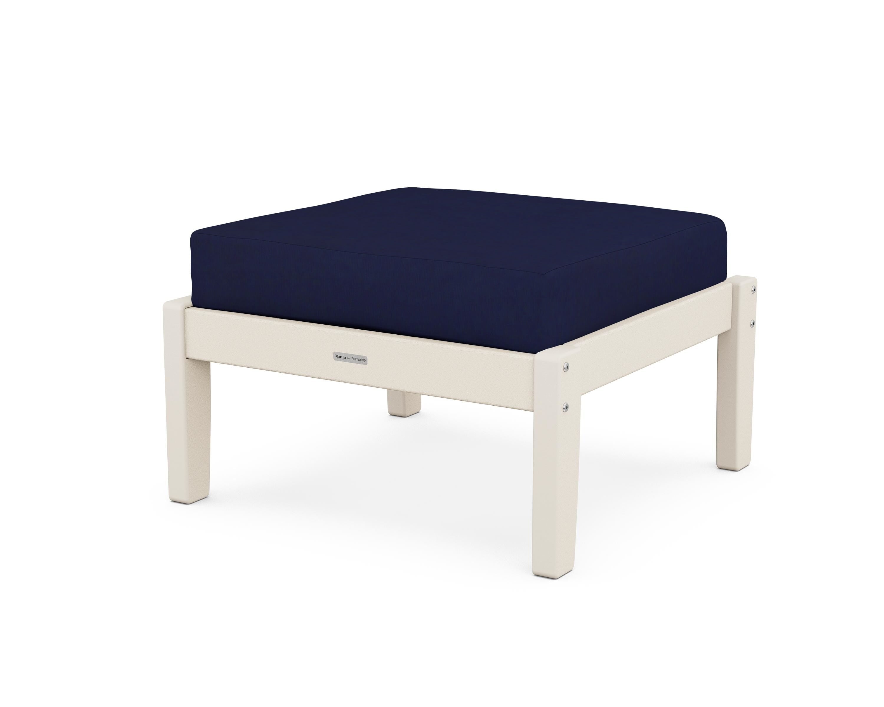 Martha Stewart by POLYWOOD® Chinoiserie Deep Seating Ottoman in Sand / Navy