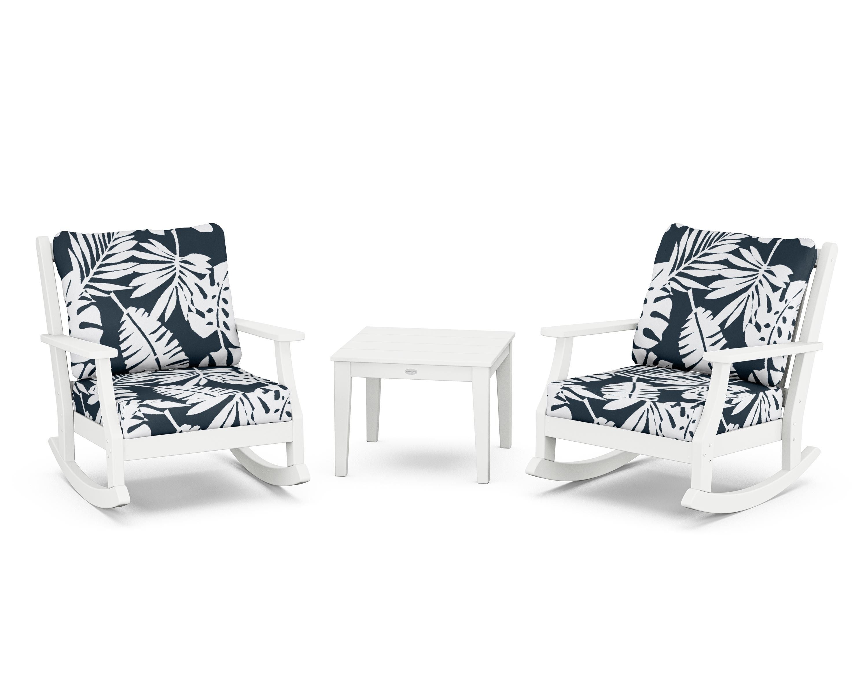 Country Living Wovendale 3-Piece Deep Seating Rocker Set in White / Leaf Marine Indigo