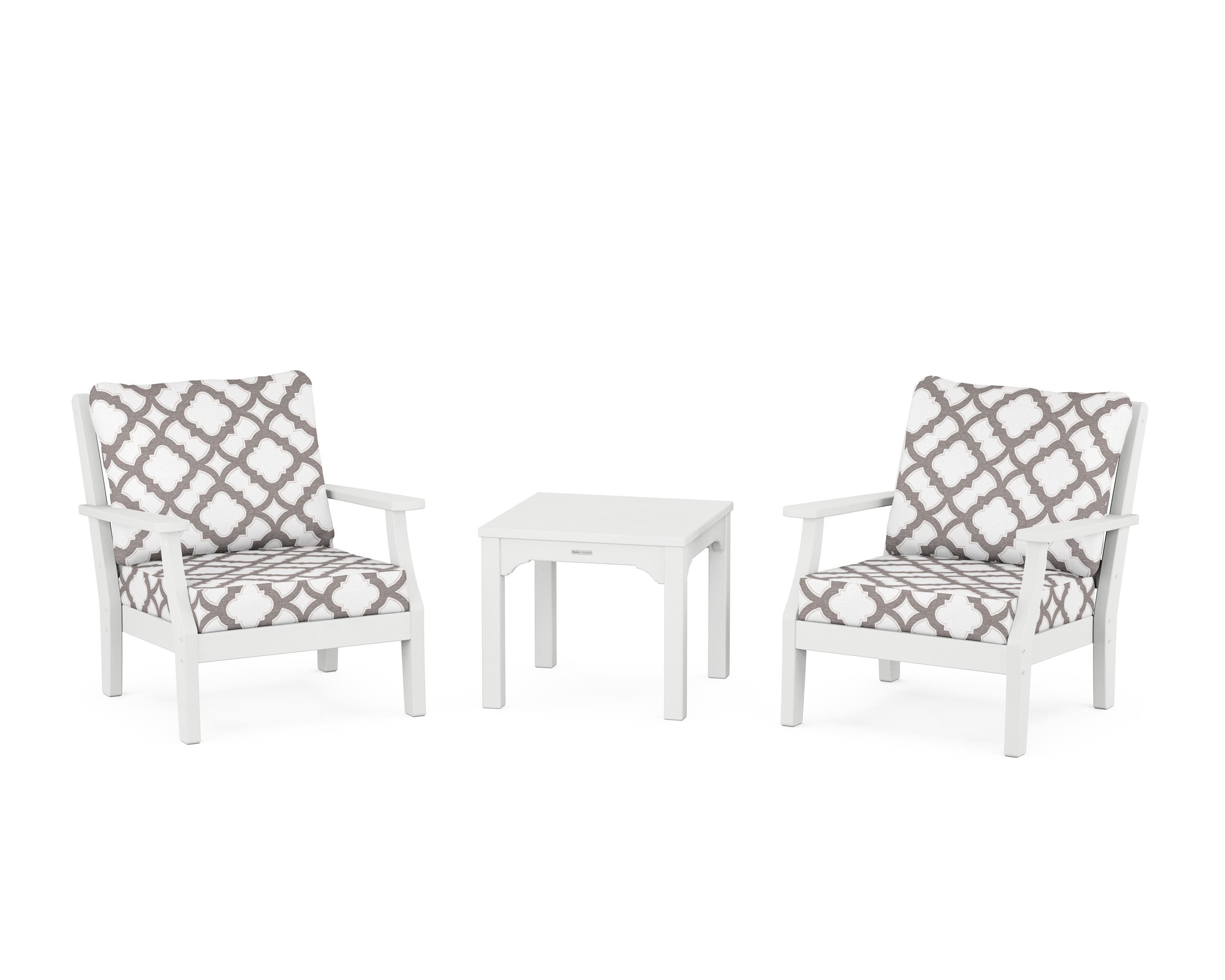 Martha Stewart by POLYWOOD® Chinoiserie 3-Piece Deep Seating Set in White / Trellis Grey Mist