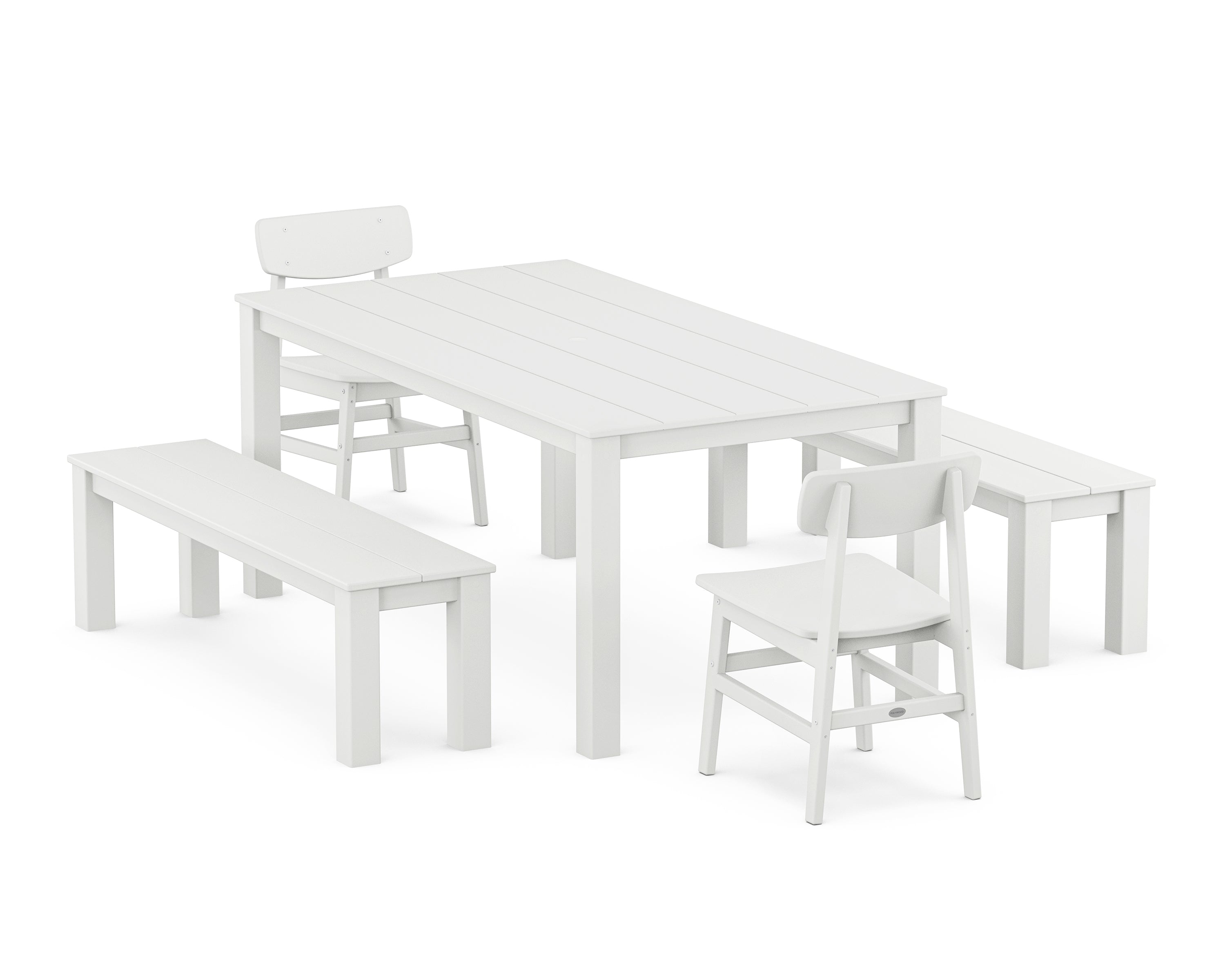 POLYWOOD® Modern Studio Urban Chair 5-Piece Parsons Dining Set with Benches in White
