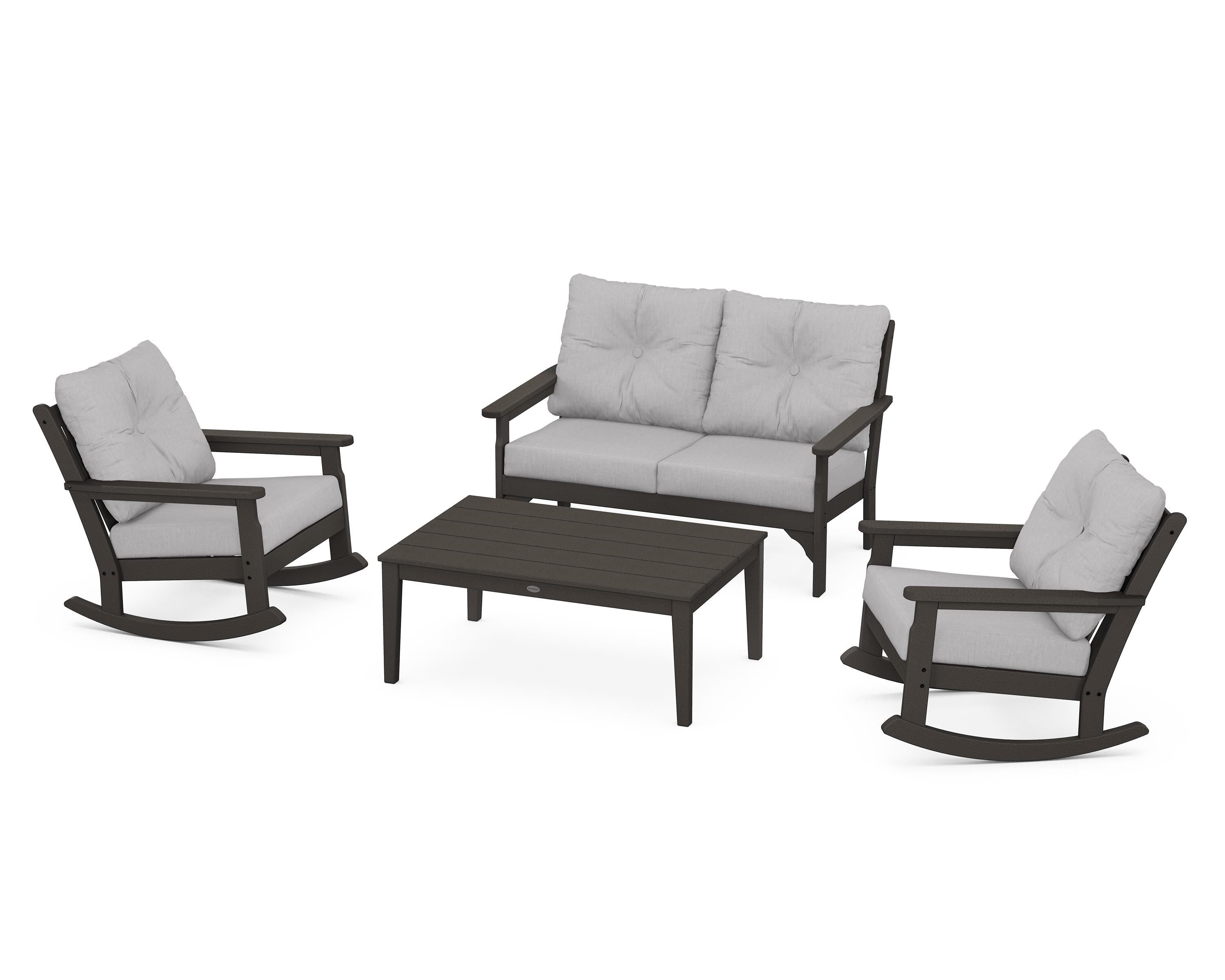 POLYWOOD® Vineyard 4-Piece Deep Seating Rocking Chair Set in Vintage Coffee / Granite