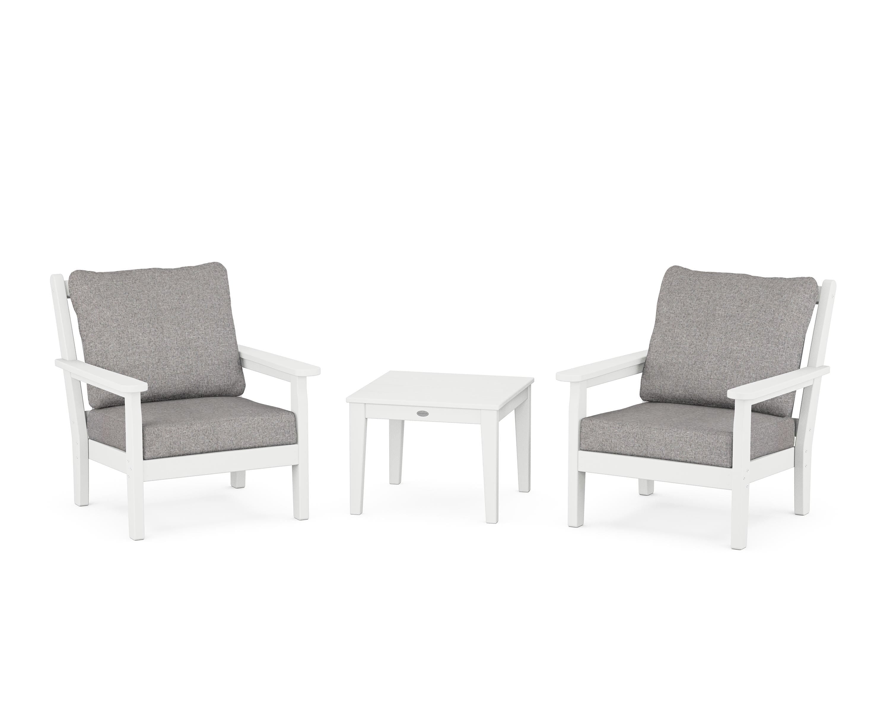 POLYWOOD® Chippendale 3-Piece Deep Seating Set in White / Grey Mist