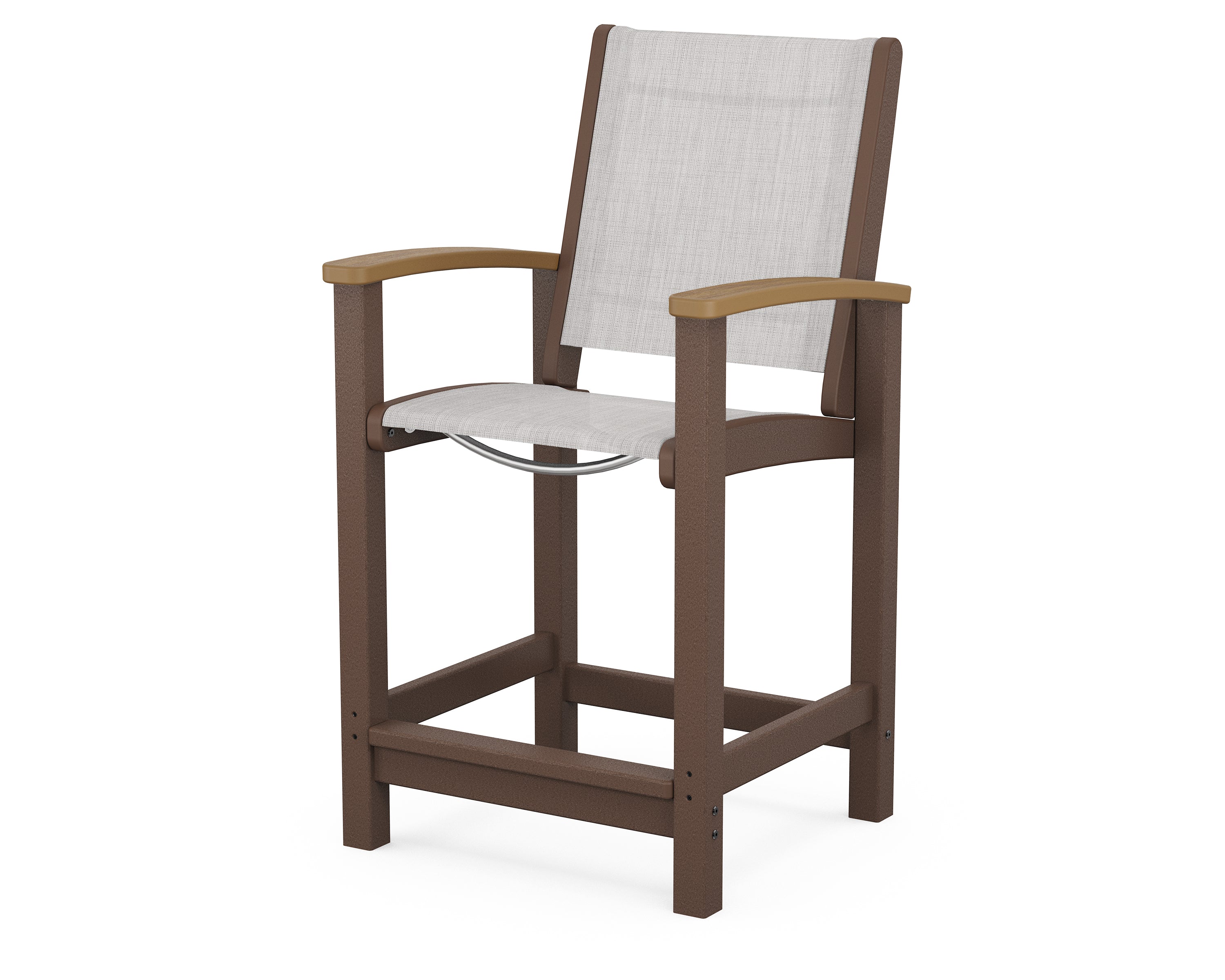 POLYWOOD® Coastal Counter Chair in Mahogany / Natural / Parchment Sling