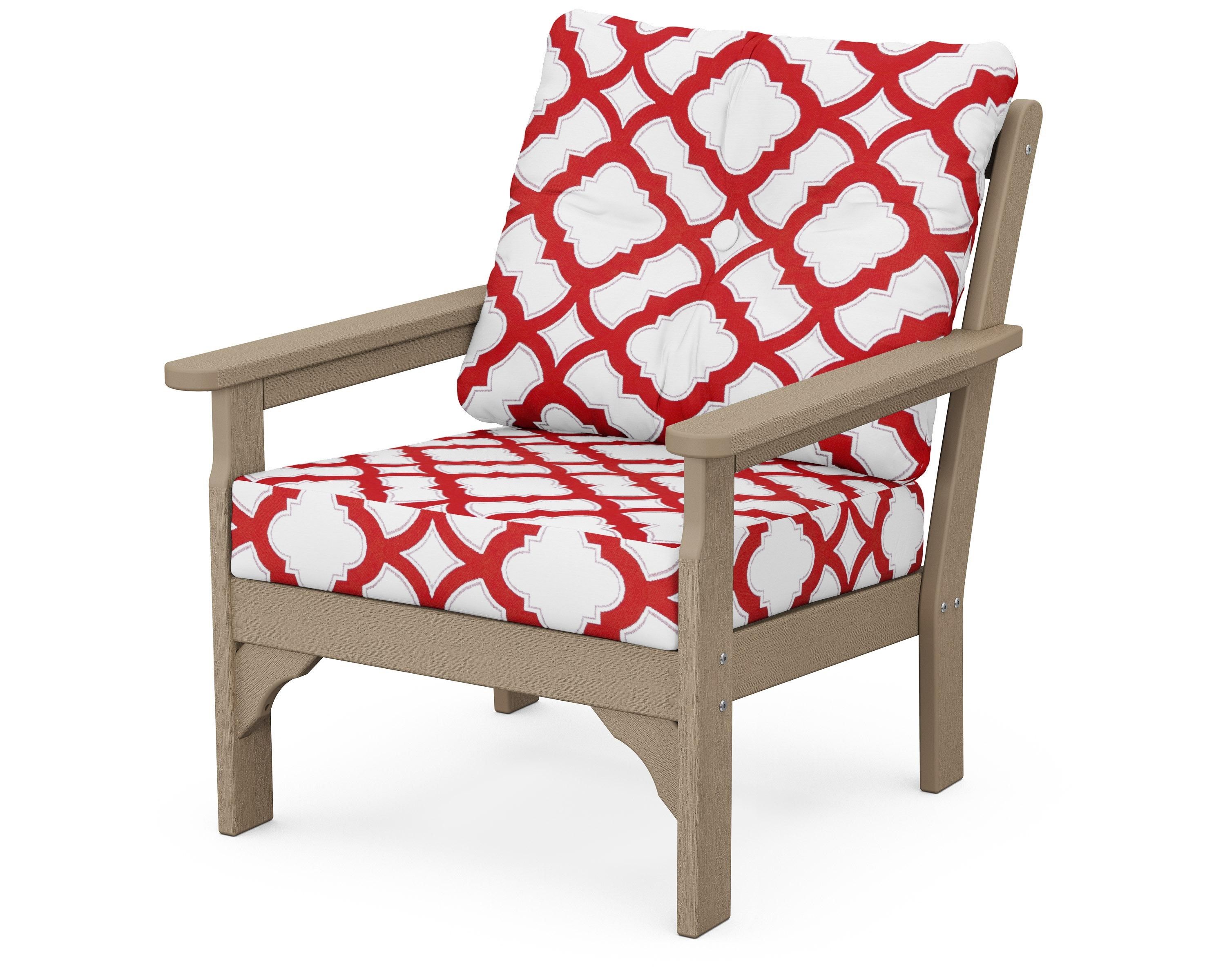 POLYWOOD® Vineyard Deep Seating Chair in Vintage Sahara / Trellis Crimson