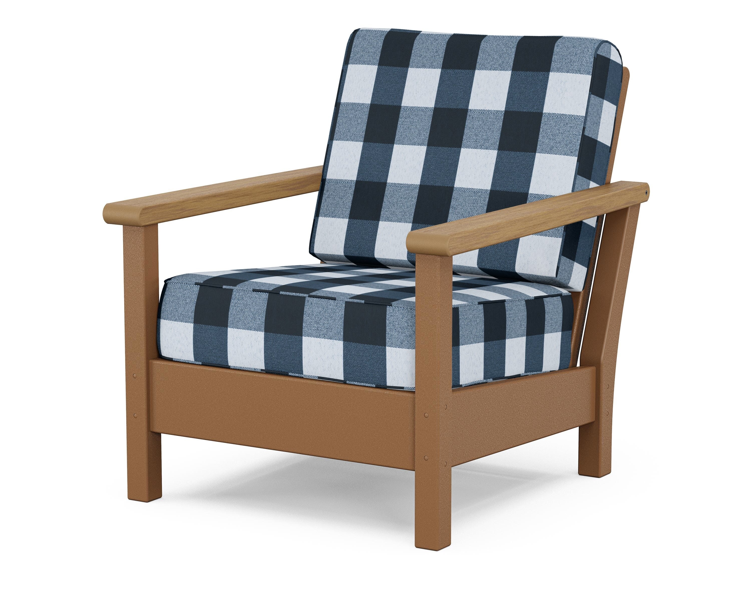 POLYWOOD® Harbour Deep Seating Chair in Teak / Natural / Buffalo Plaid Marine Indigo