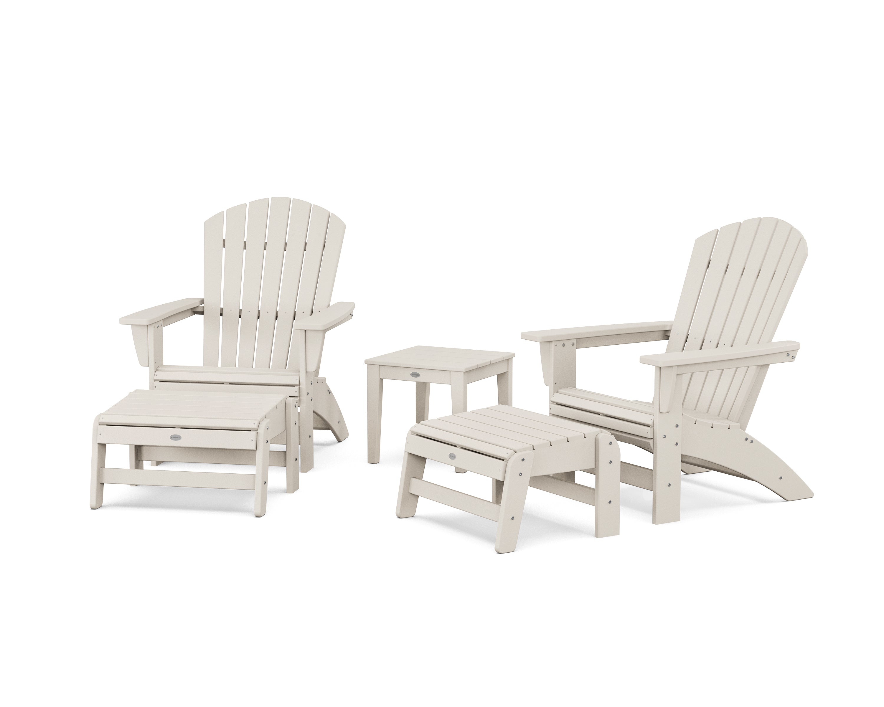 POLYWOOD® 5-Piece Nautical Grand Adirondack Set with Ottomans and Side Table in Sand
