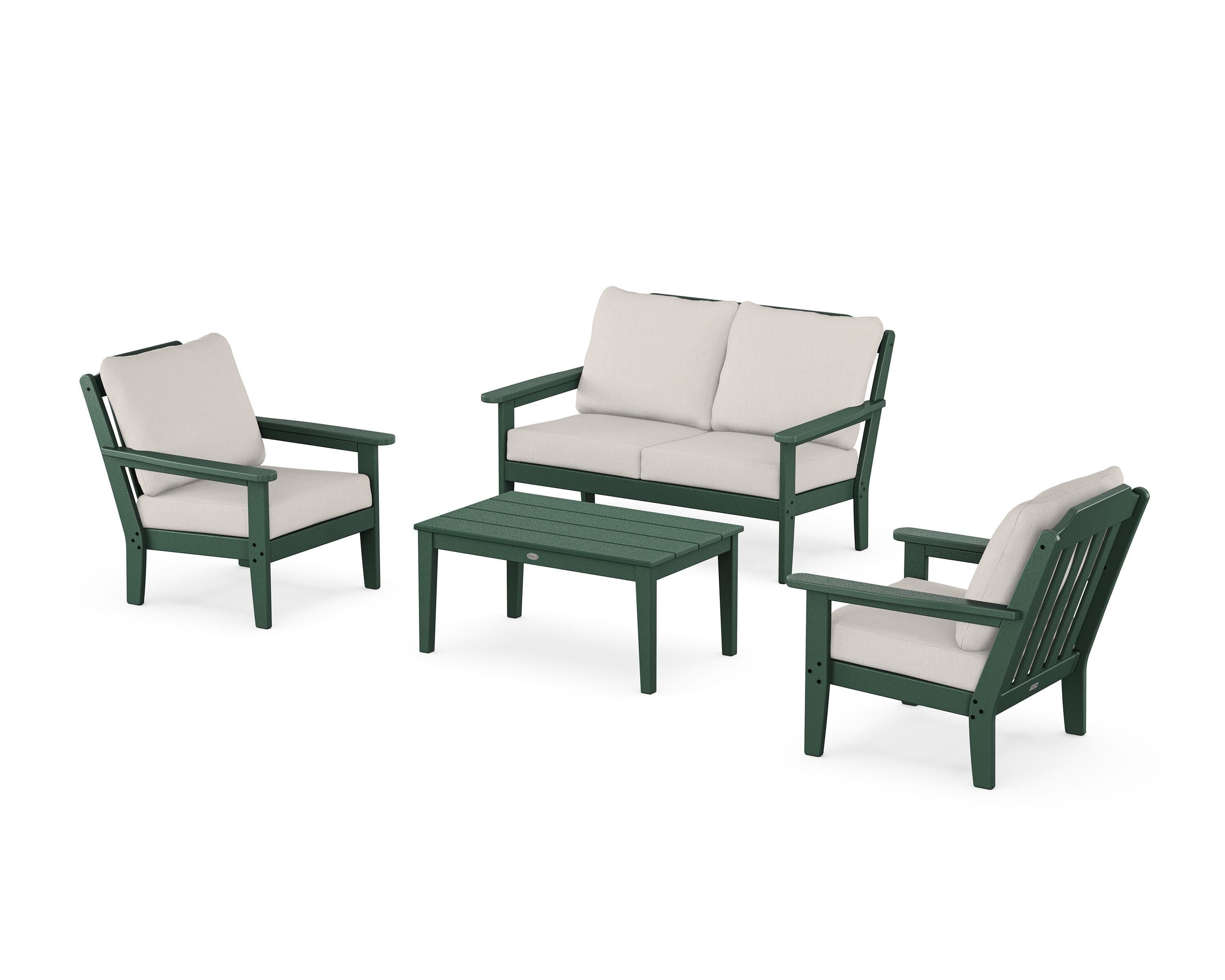 Country Living Cottage 4-Piece Deep Seating Set with Loveseat in Green / Cast Ash