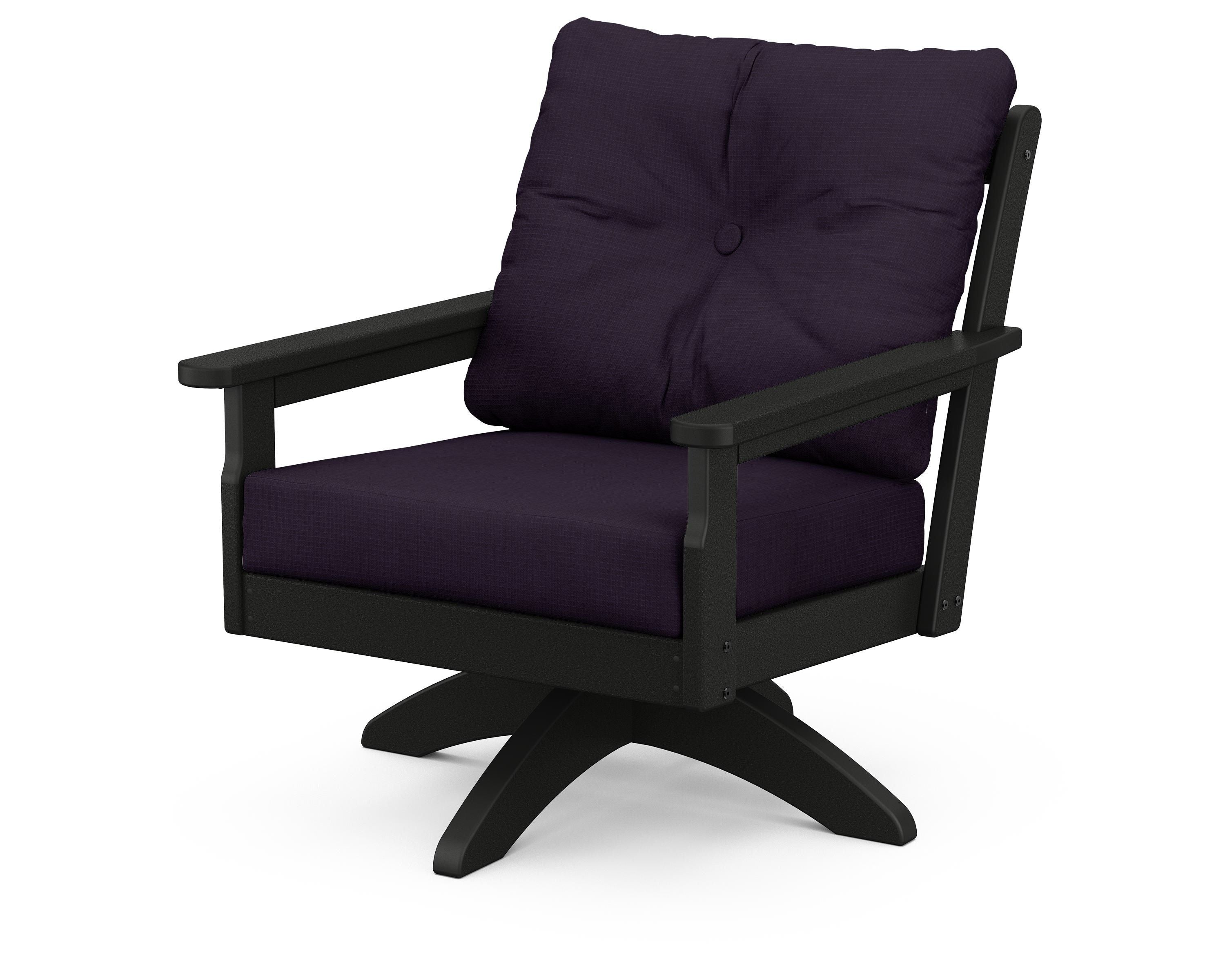 POLYWOOD® Vineyard Deep Seating Swivel Chair in Black / Navy Linen
