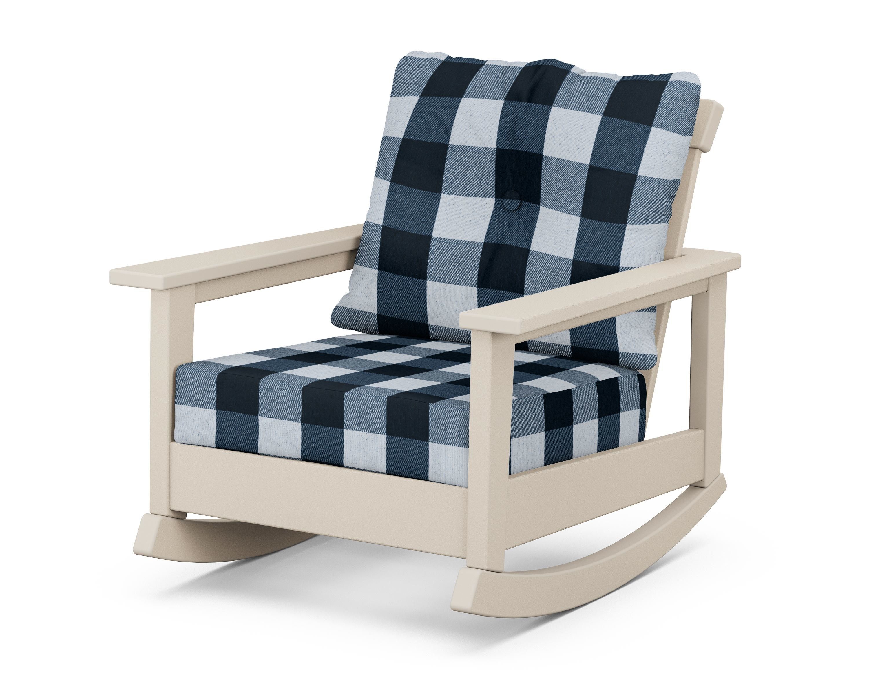 POLYWOOD® Prescott Deep Seating Rocking Chair in Sand / Buffalo Plaid Marine Indigo