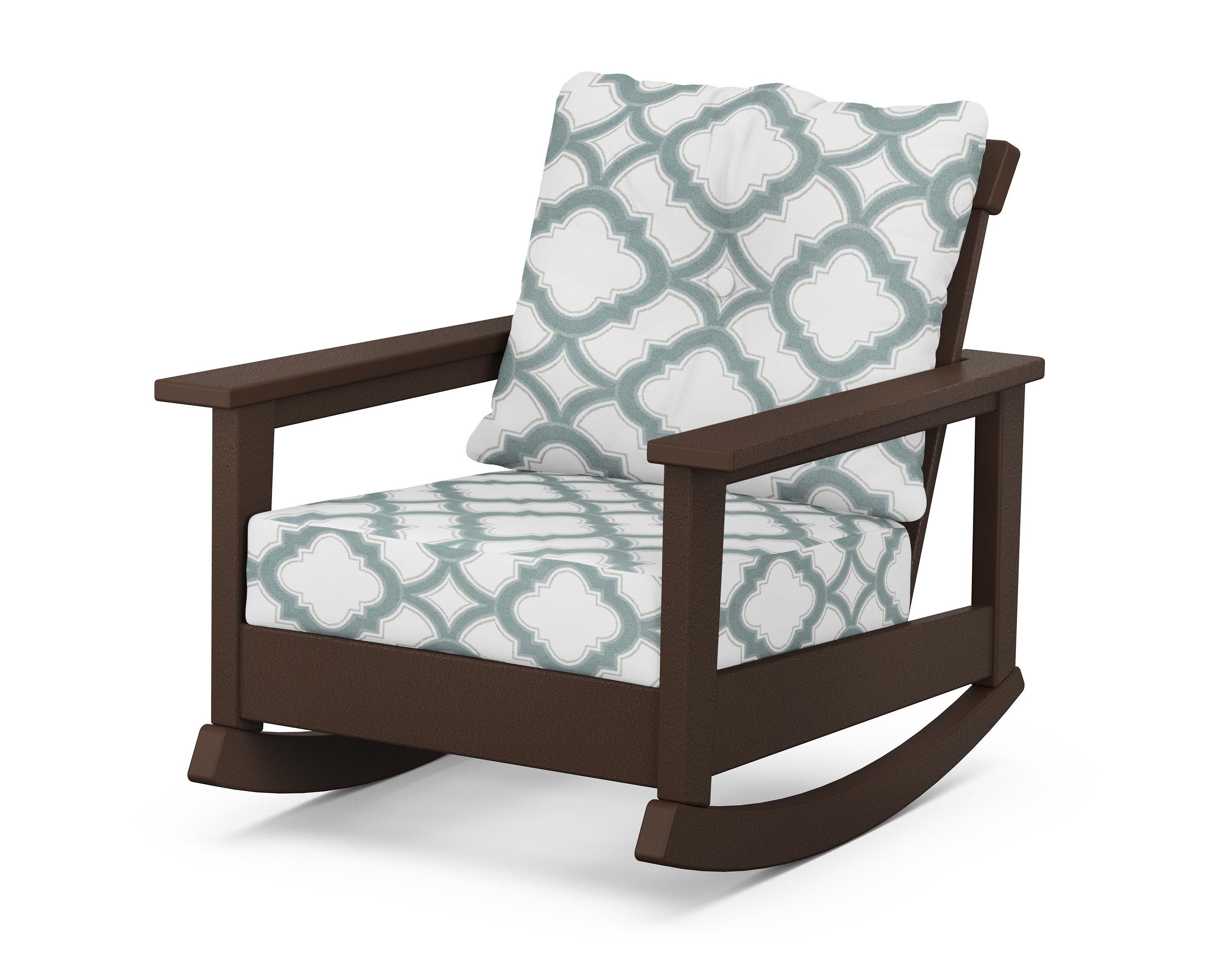 POLYWOOD® Prescott Deep Seating Rocking Chair in Mahogany / Trellis Glacier Spa