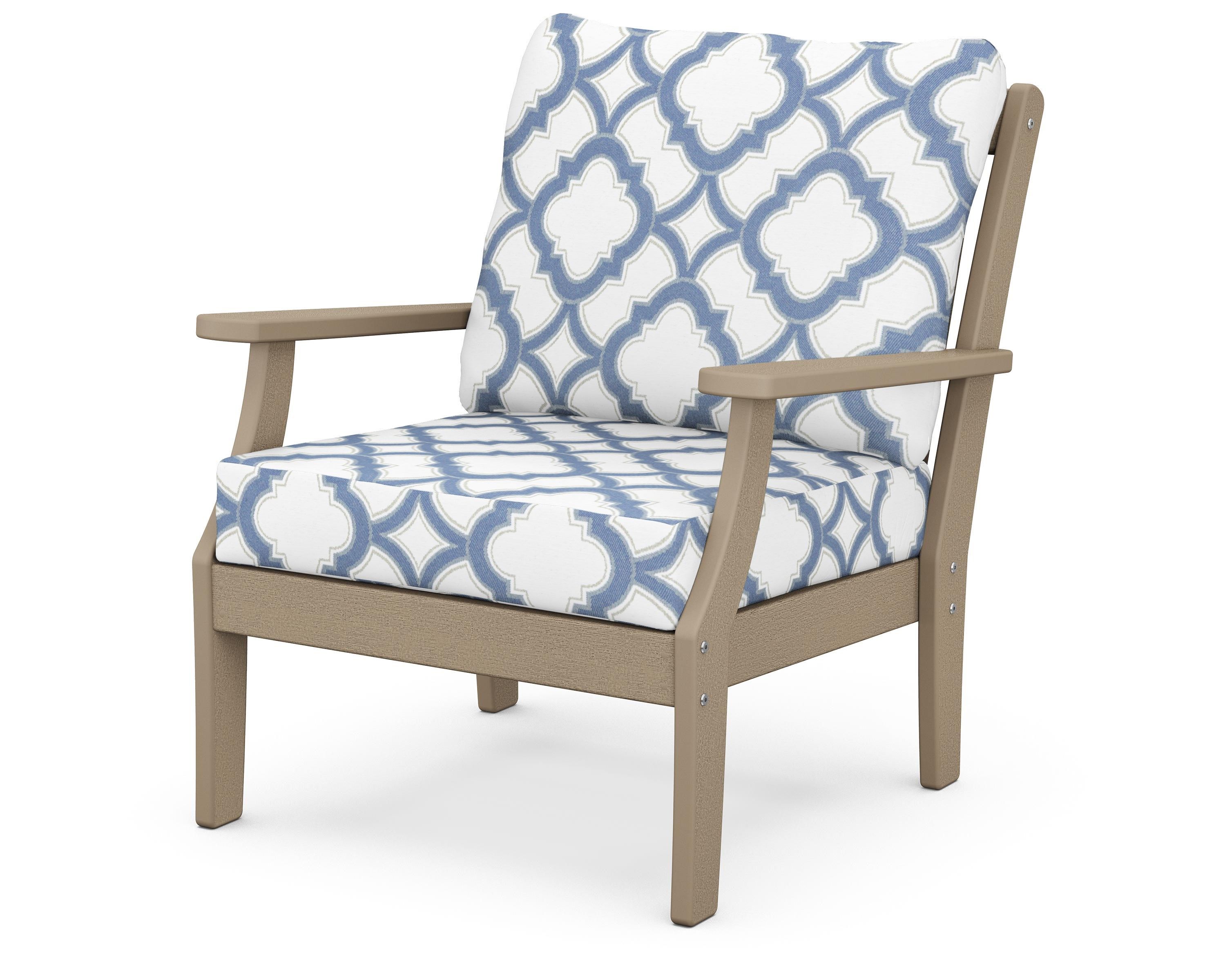 POLYWOOD® Braxton Deep Seating Chair in Vintage Sahara / Trellis Sky Blue