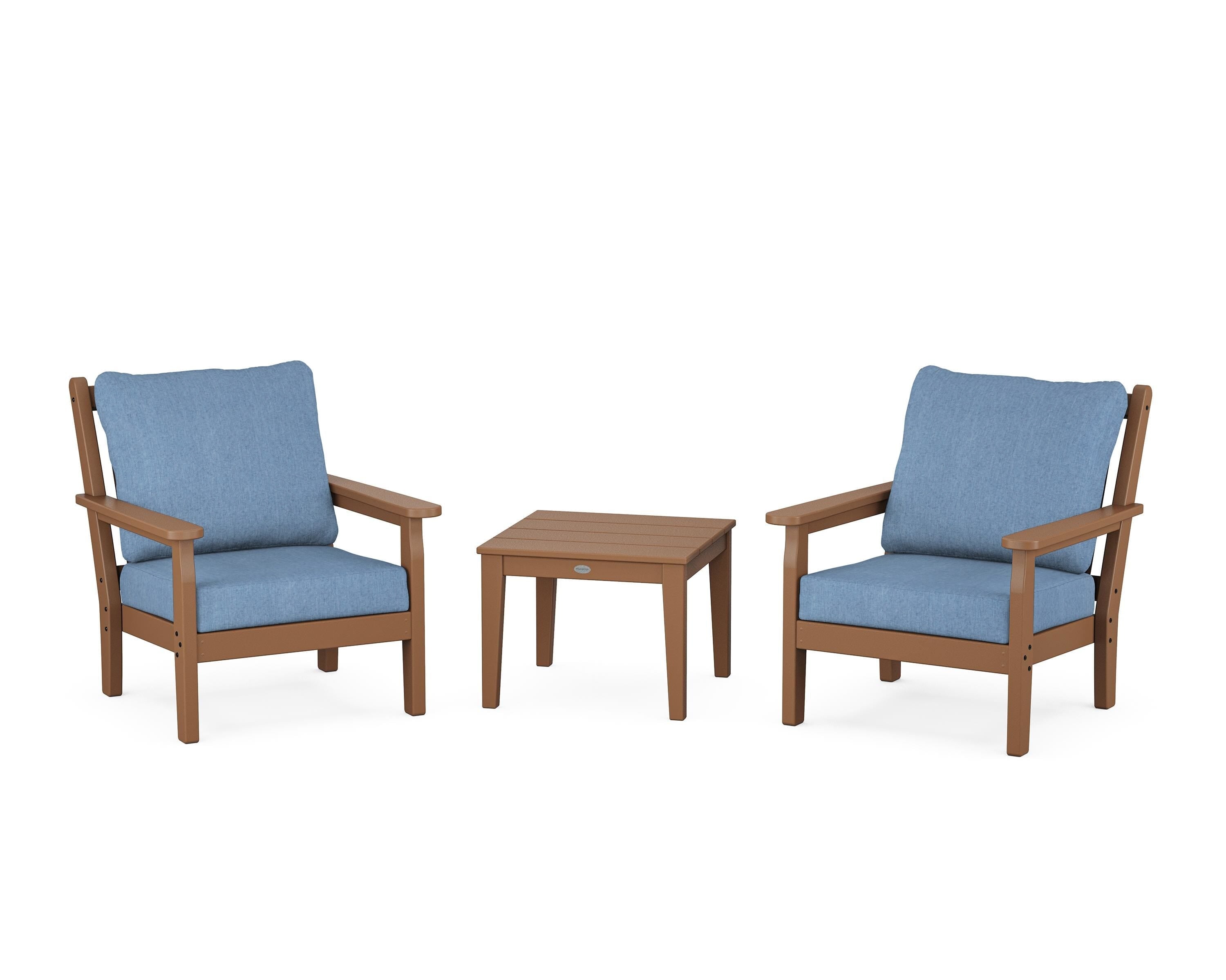 POLYWOOD® Chippendale 3-Piece Deep Seating Set in Teak / Sky Blue