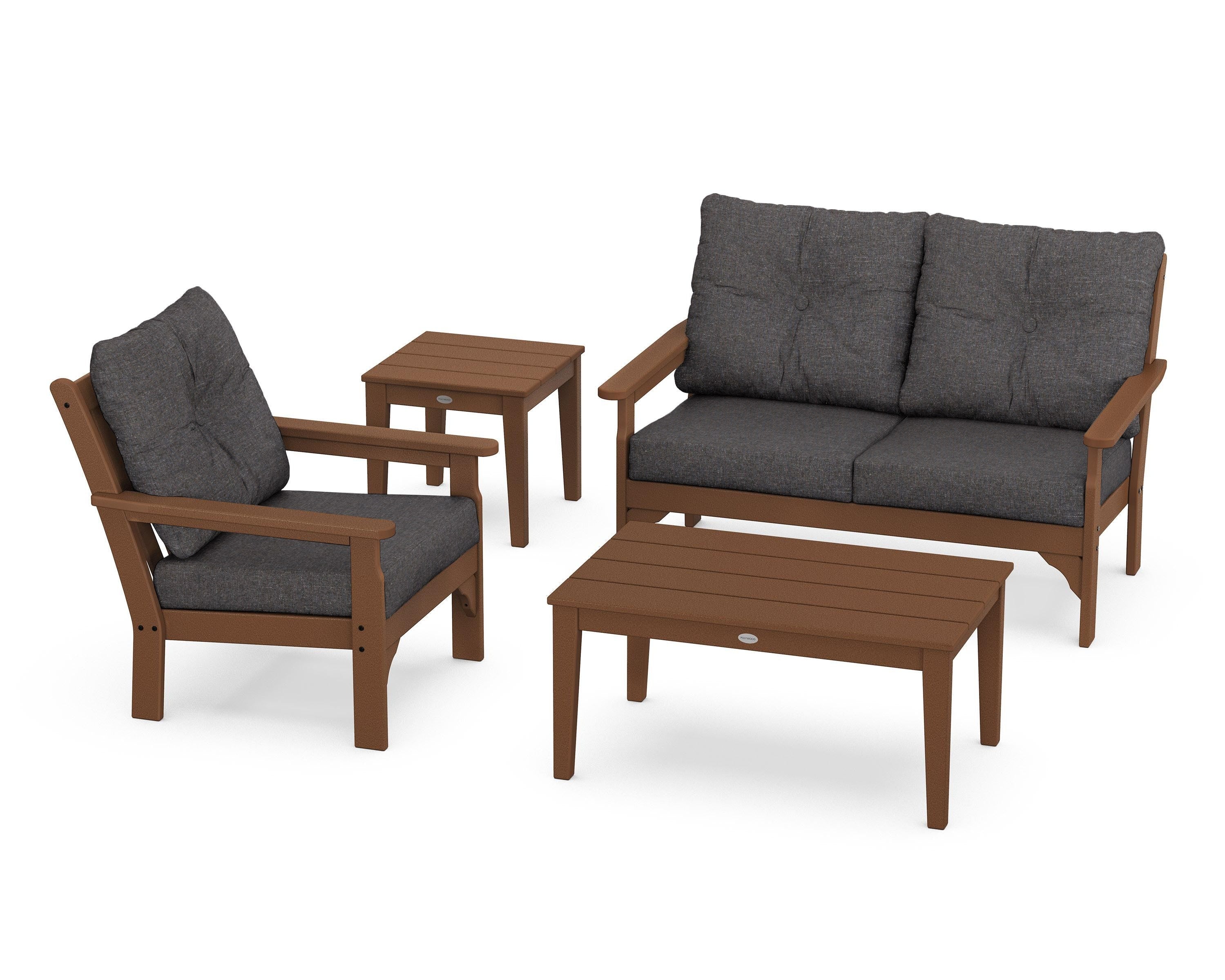 POLYWOOD® Vineyard 4-Piece Deep Seating Set in Teak / Ash Charcoal