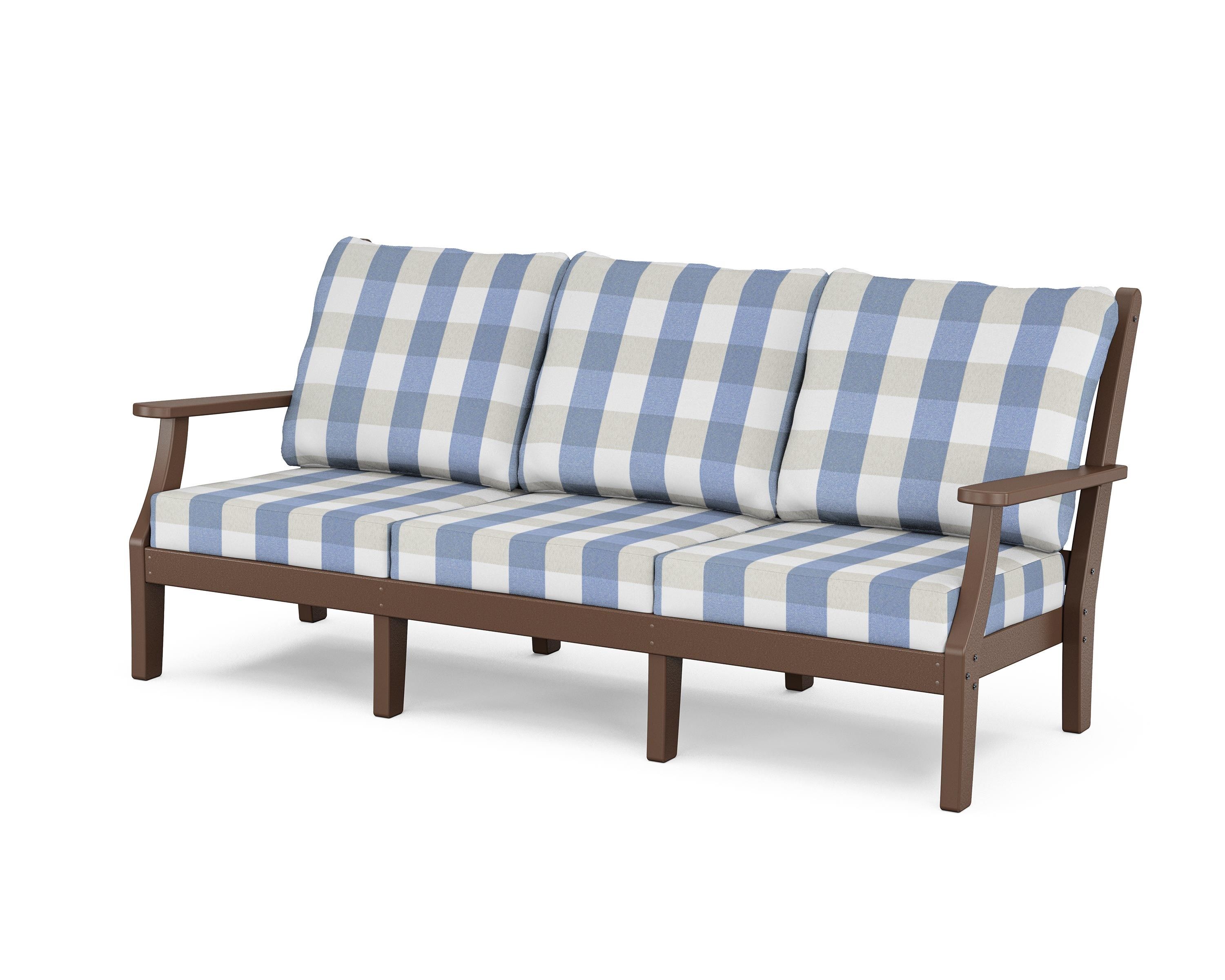 Country Living Wovendale Deep Seating Sofa in Mahogany / Buffalo Plaid Sky Blue