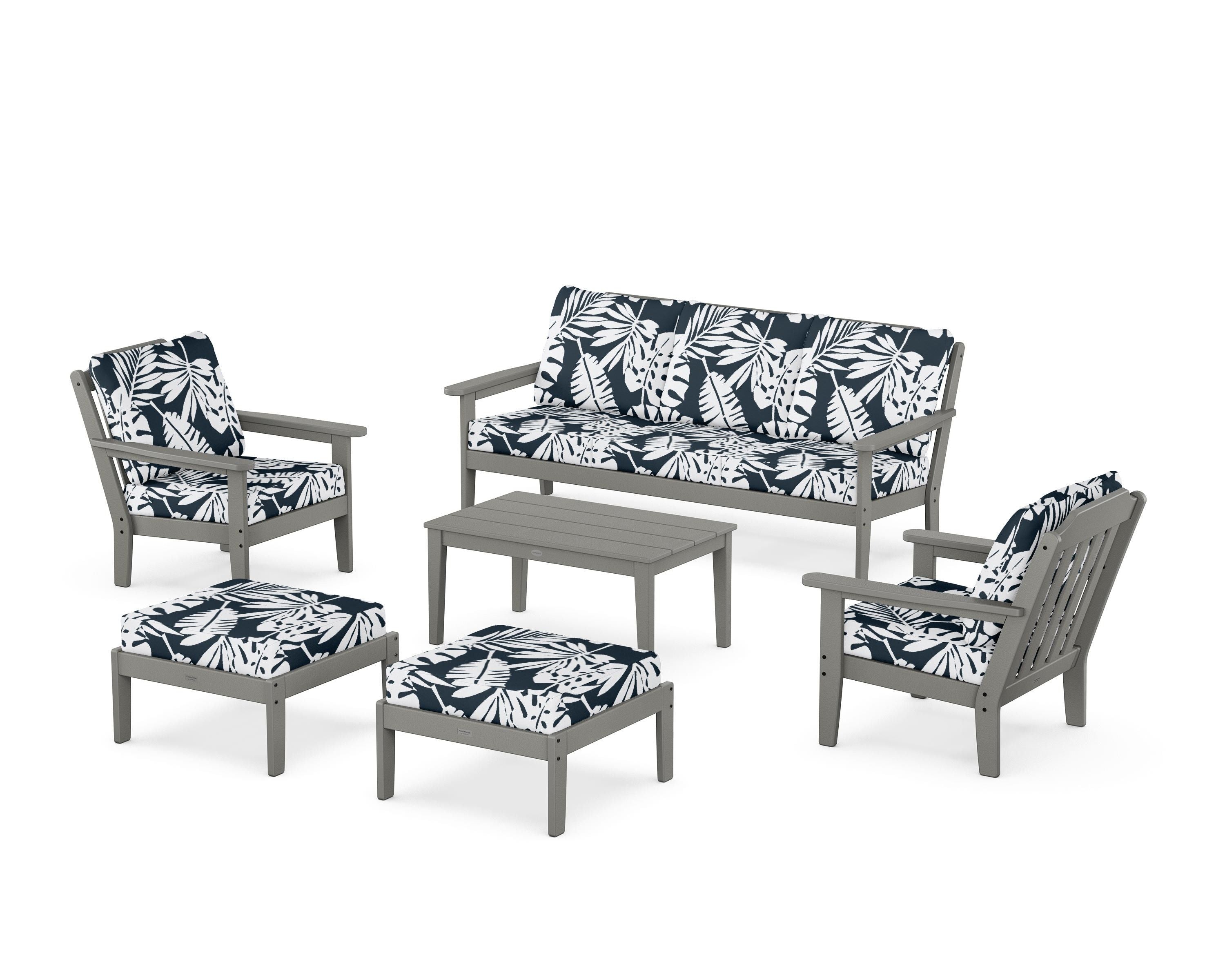 Country Living Cottage 6-Piece Lounge Sofa Set in Slate Grey / Leaf Marine Indigo