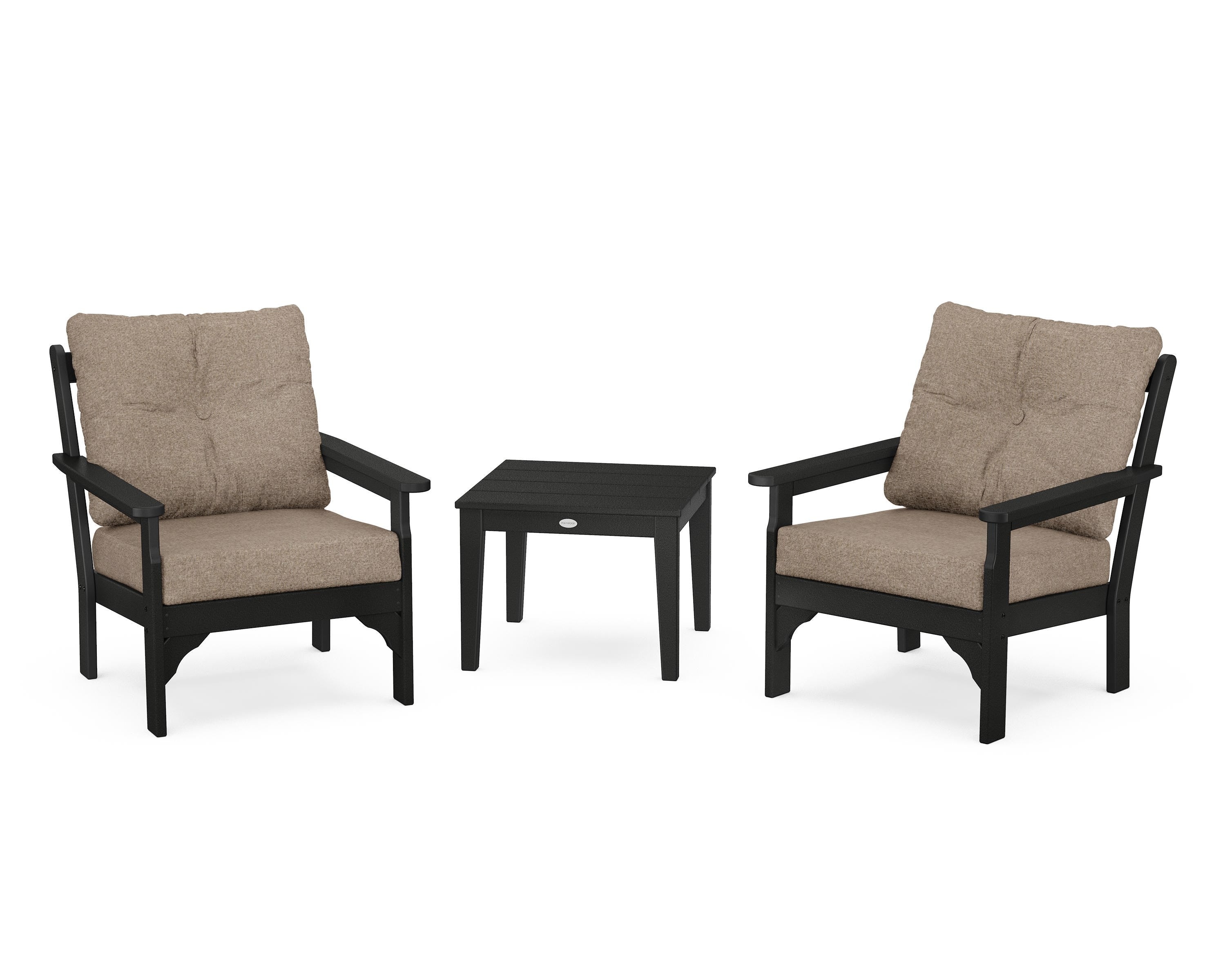 POLYWOOD® Vineyard 3-Piece Deep Seating Set in Black / Spiced Burlap