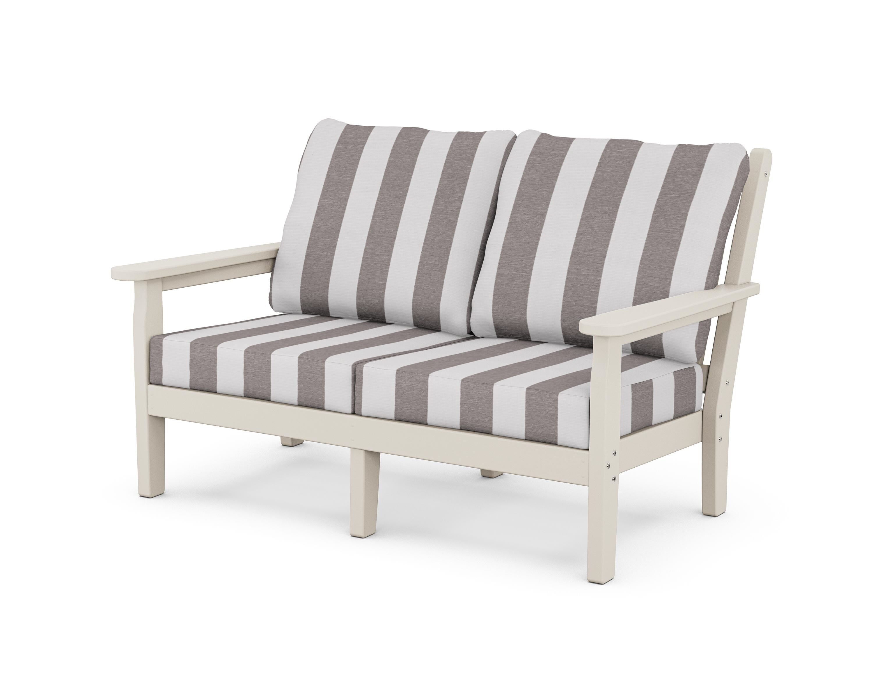POLYWOOD® Chippendale Deep Seating Loveseat in Sand / Cabana Stripe Grey Mist
