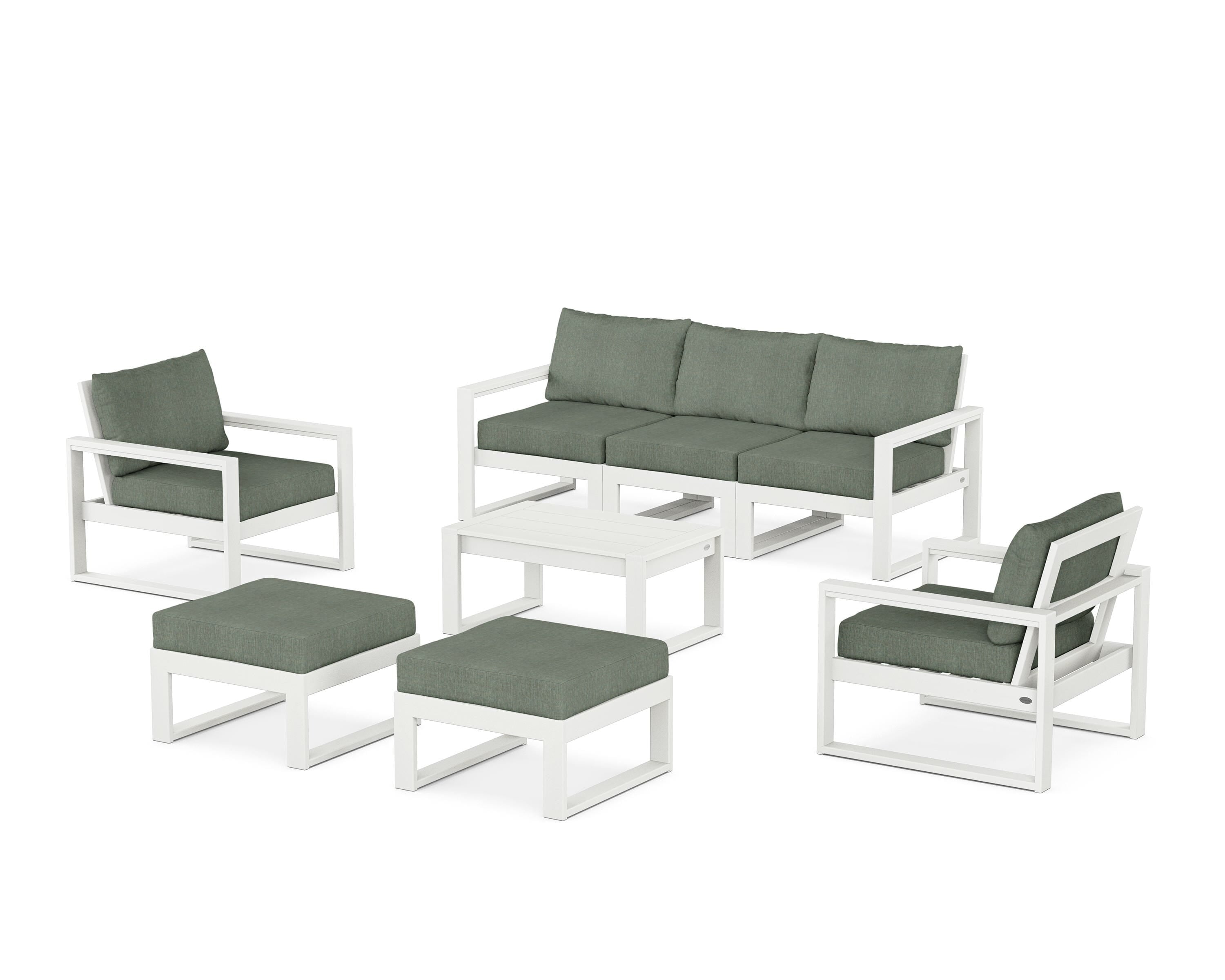 POLYWOOD® EDGE Sectional 8-Piece Lounge Sofa Set in Vintage White / Cast Sage